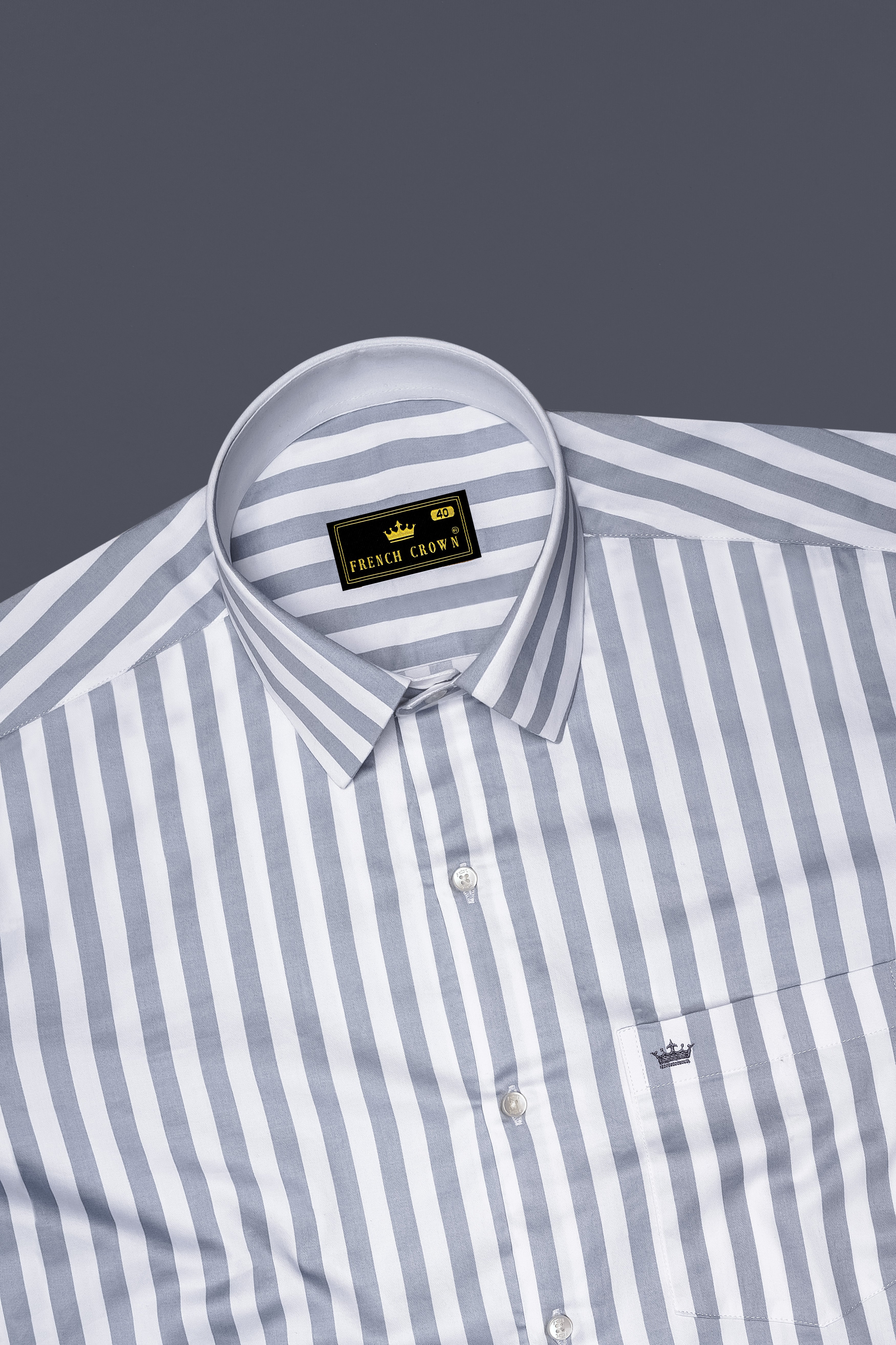 Lustravo-Santa Gray And Bright White Awning Striped Super Soft Premium Cotton Dress Shirt