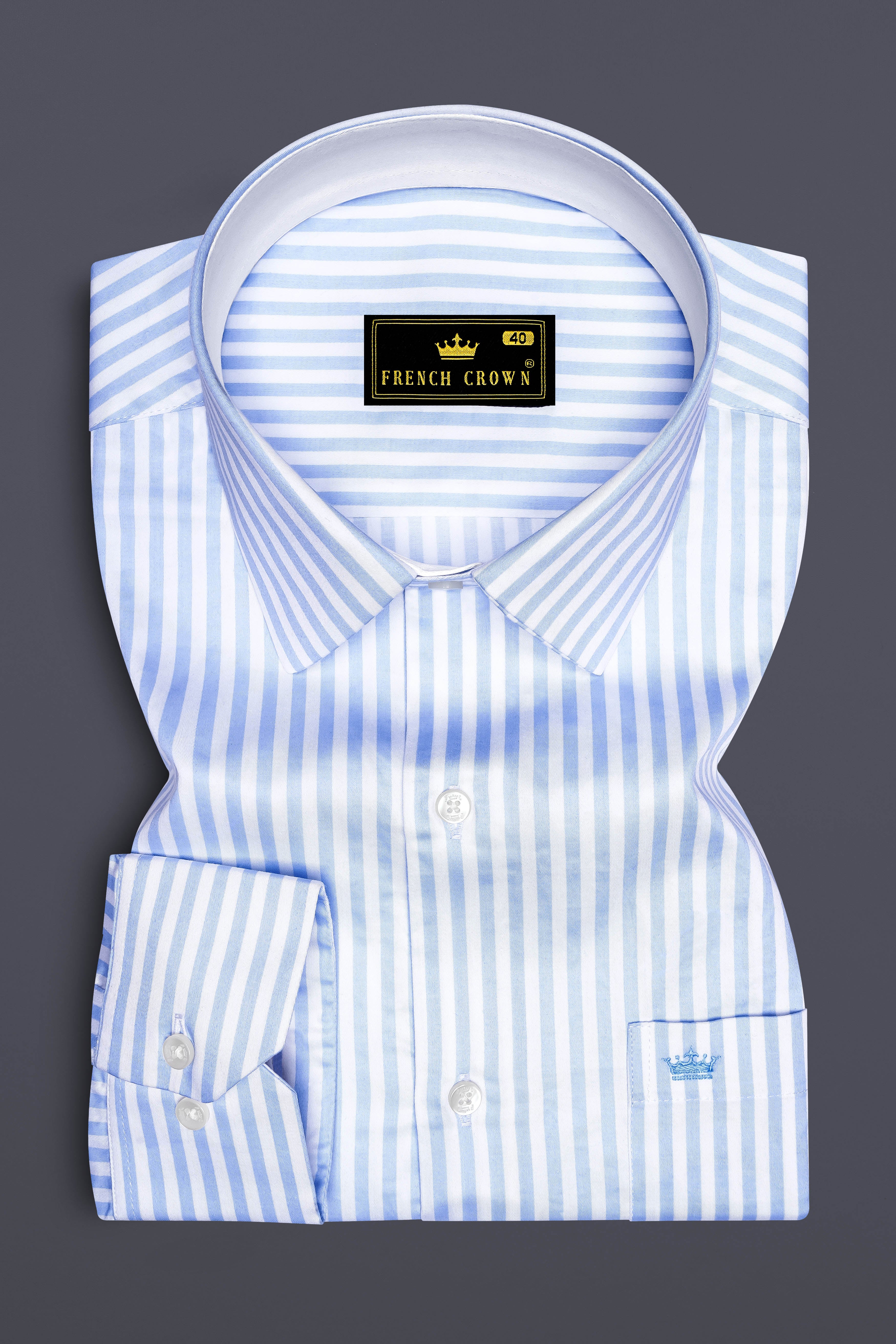 Ceruloro-Glacier Blue And Bright White Candy Striped Super Soft Premium Cotton Dress Shirt