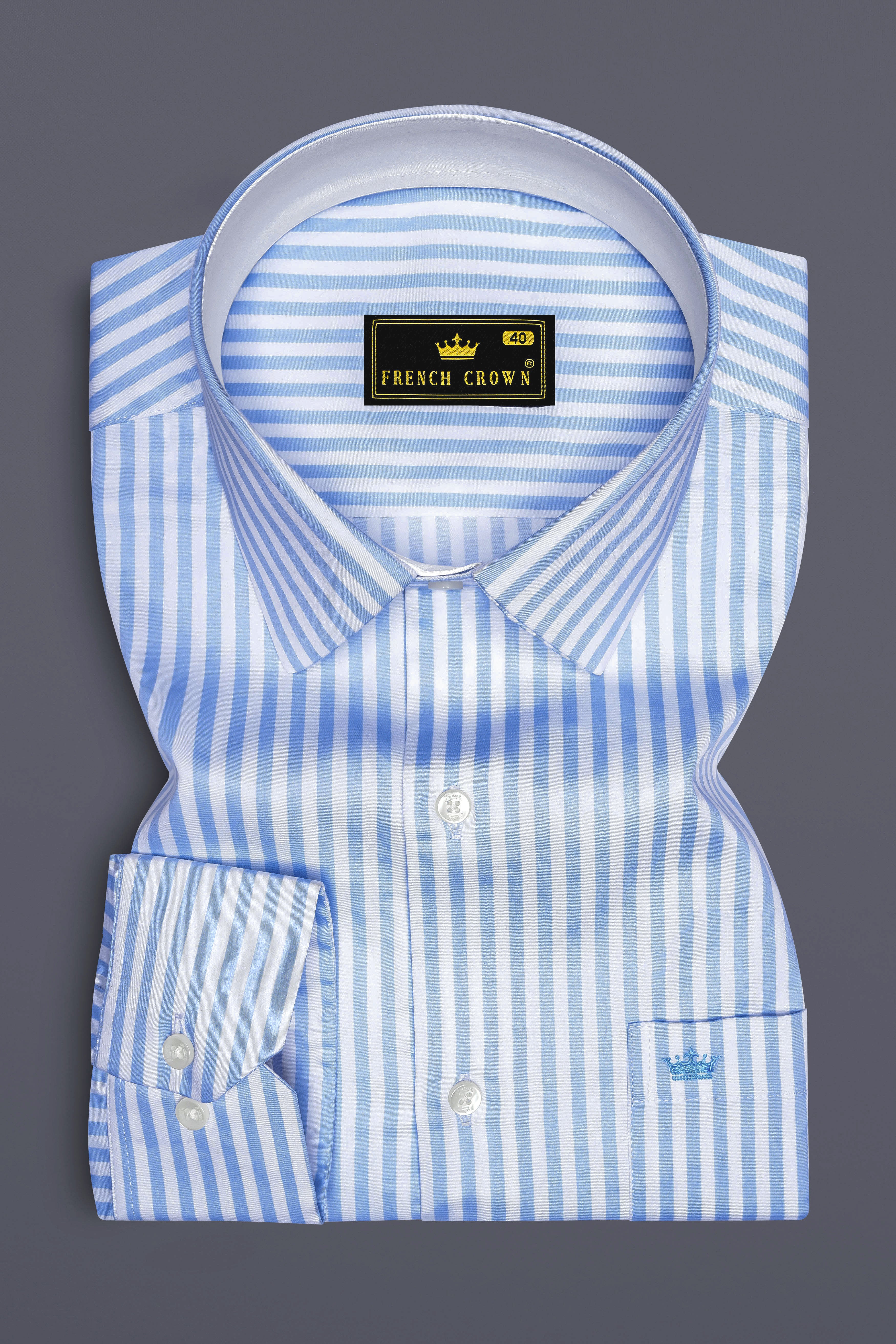 Ceruloro-Glacier Blue And Bright White Candy Striped Super Soft Premium Cotton Dress Shirt