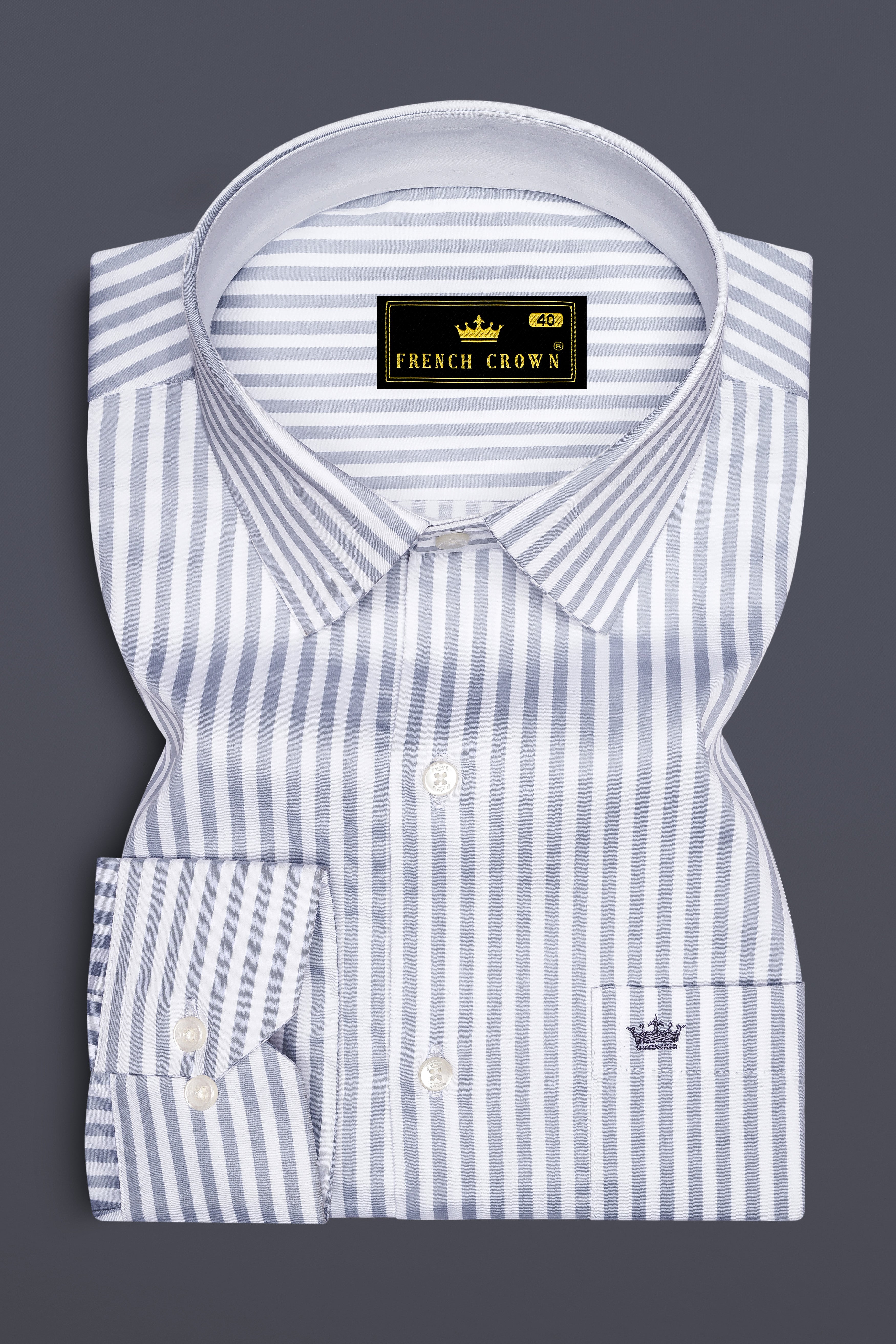 Strivaro-Aluminium Gray And Bright White Candy Striped Super Soft Premium Cotton Dress Shirt