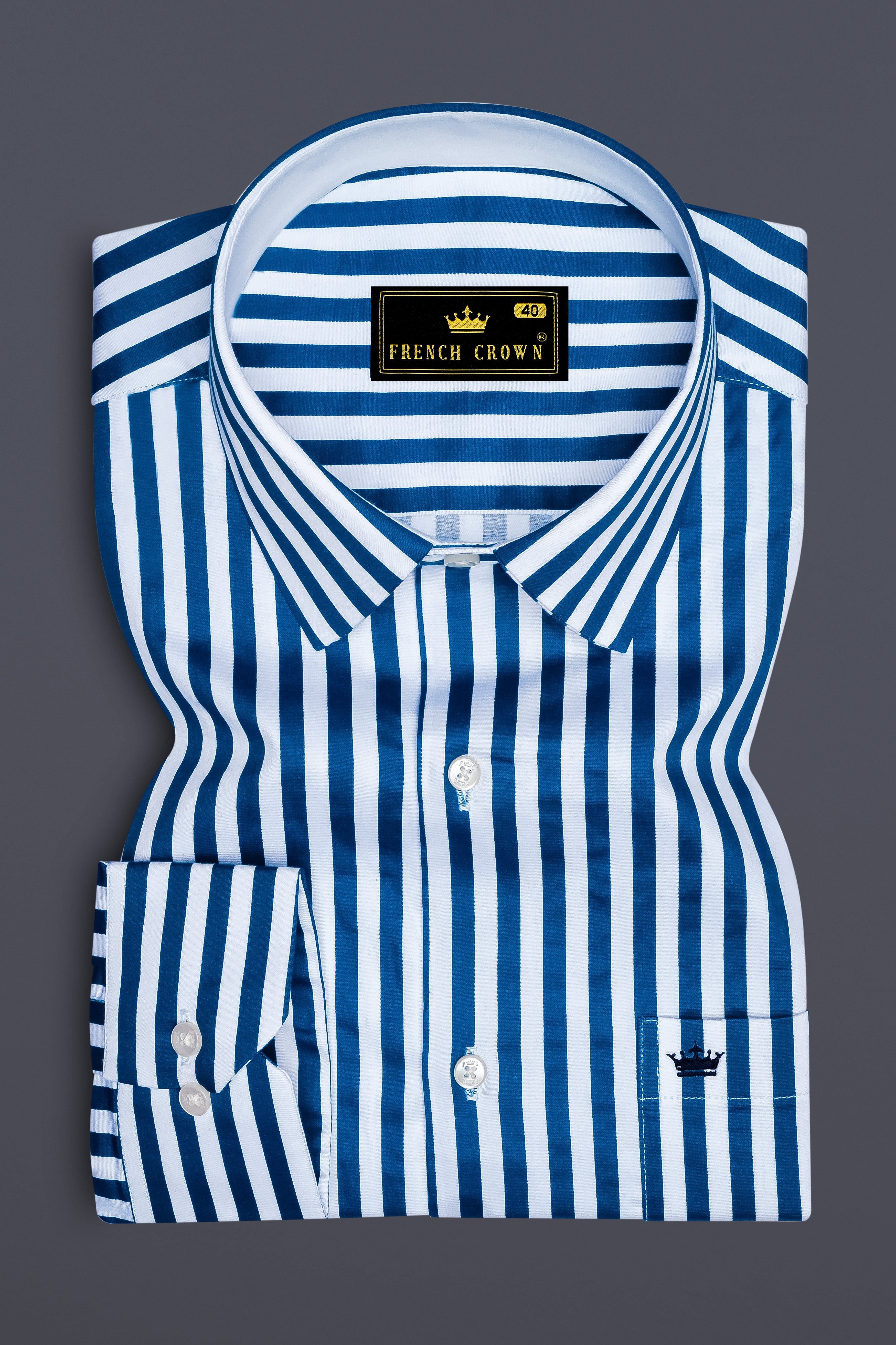 Azzorio-Catalina Blue And Bright White Candy Striped Subtle Sheen Super Soft Premium Cotton Dress Shirt