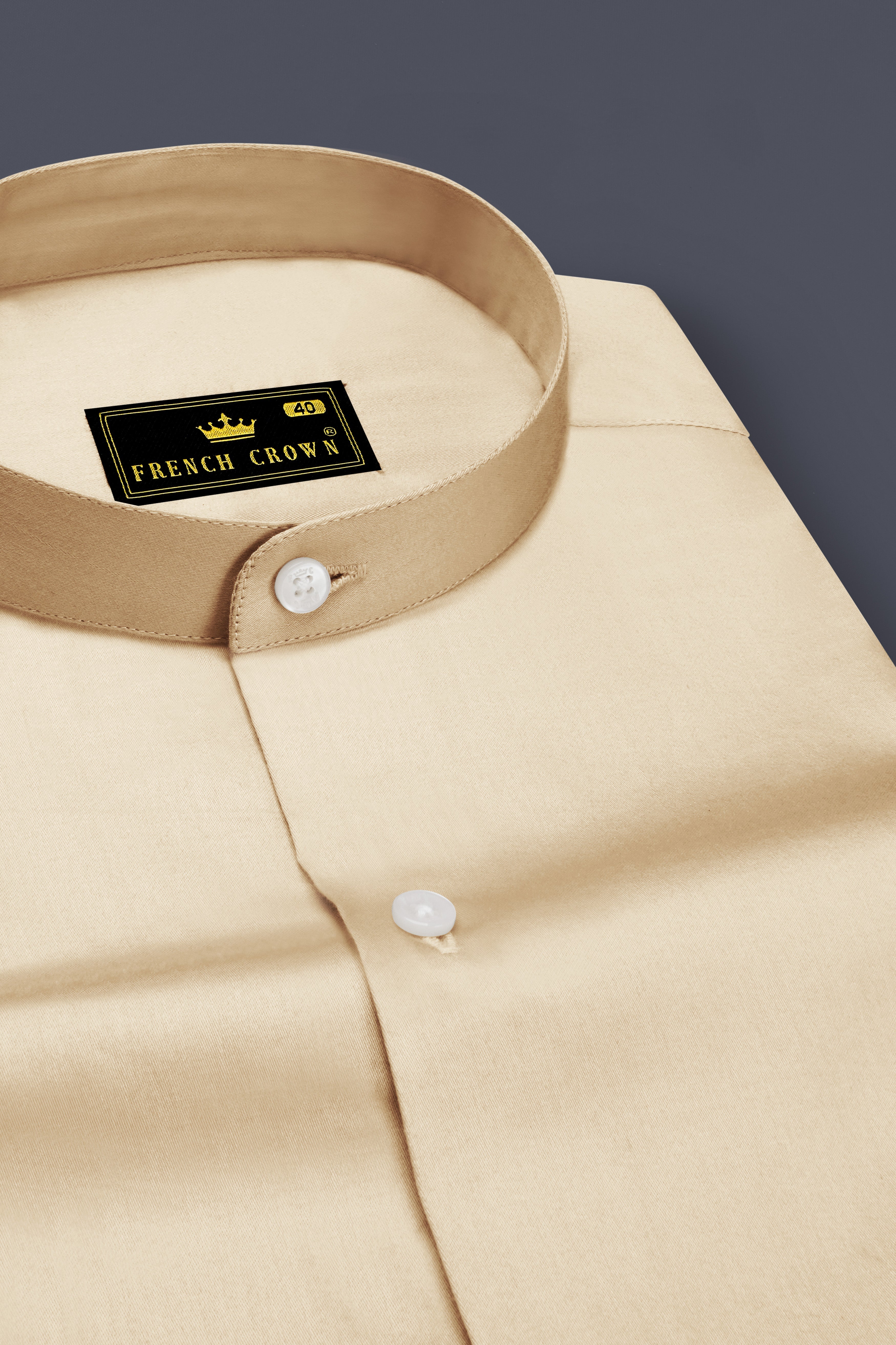 Vanoro-Almond Cream Subtle Sheen Super Soft Premium Cotton Mandarin Shirt