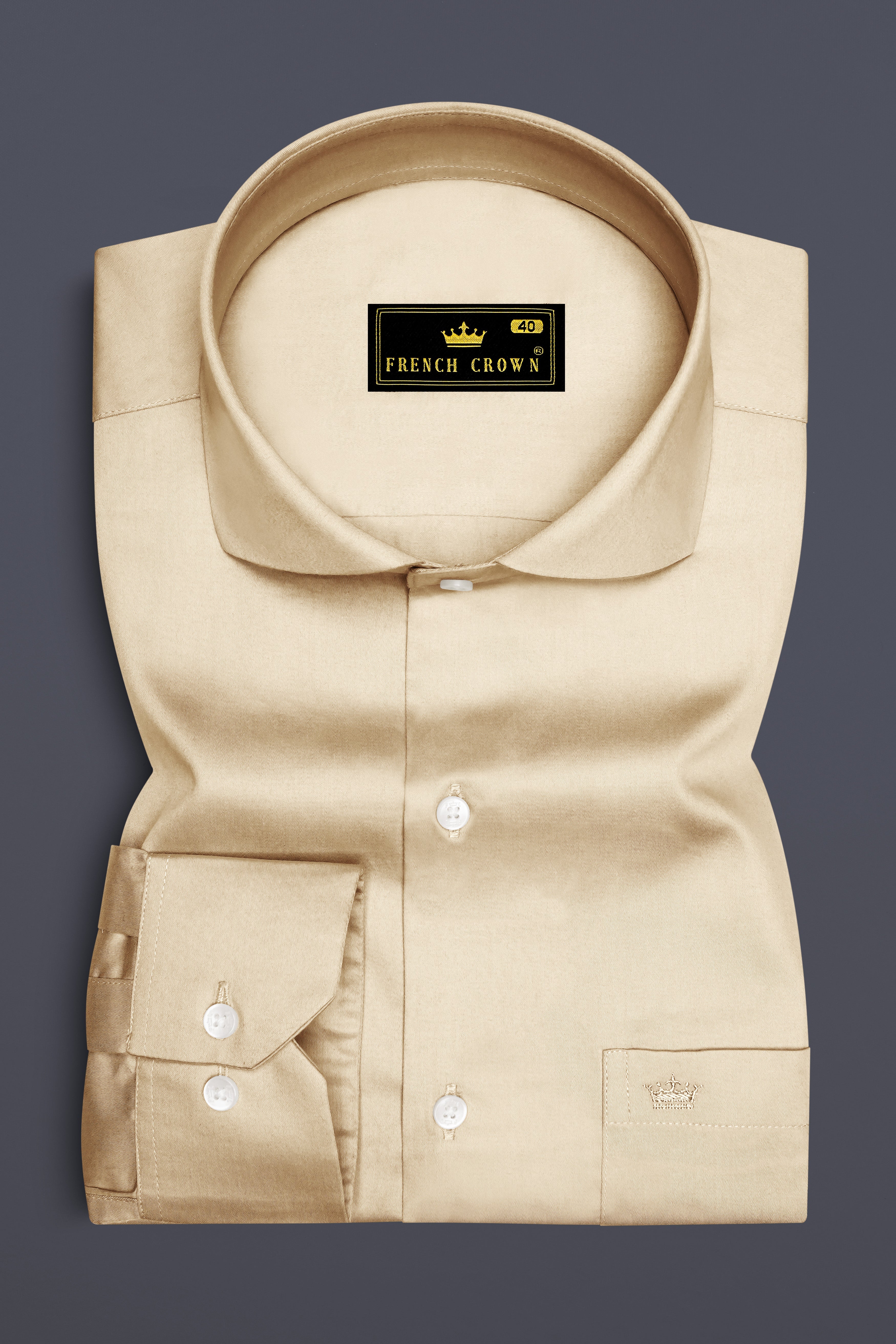 Vanoro-Almond Cream Subtle Sheen Super Soft Premium Cotton Cut Away Collar Dress Shirt
