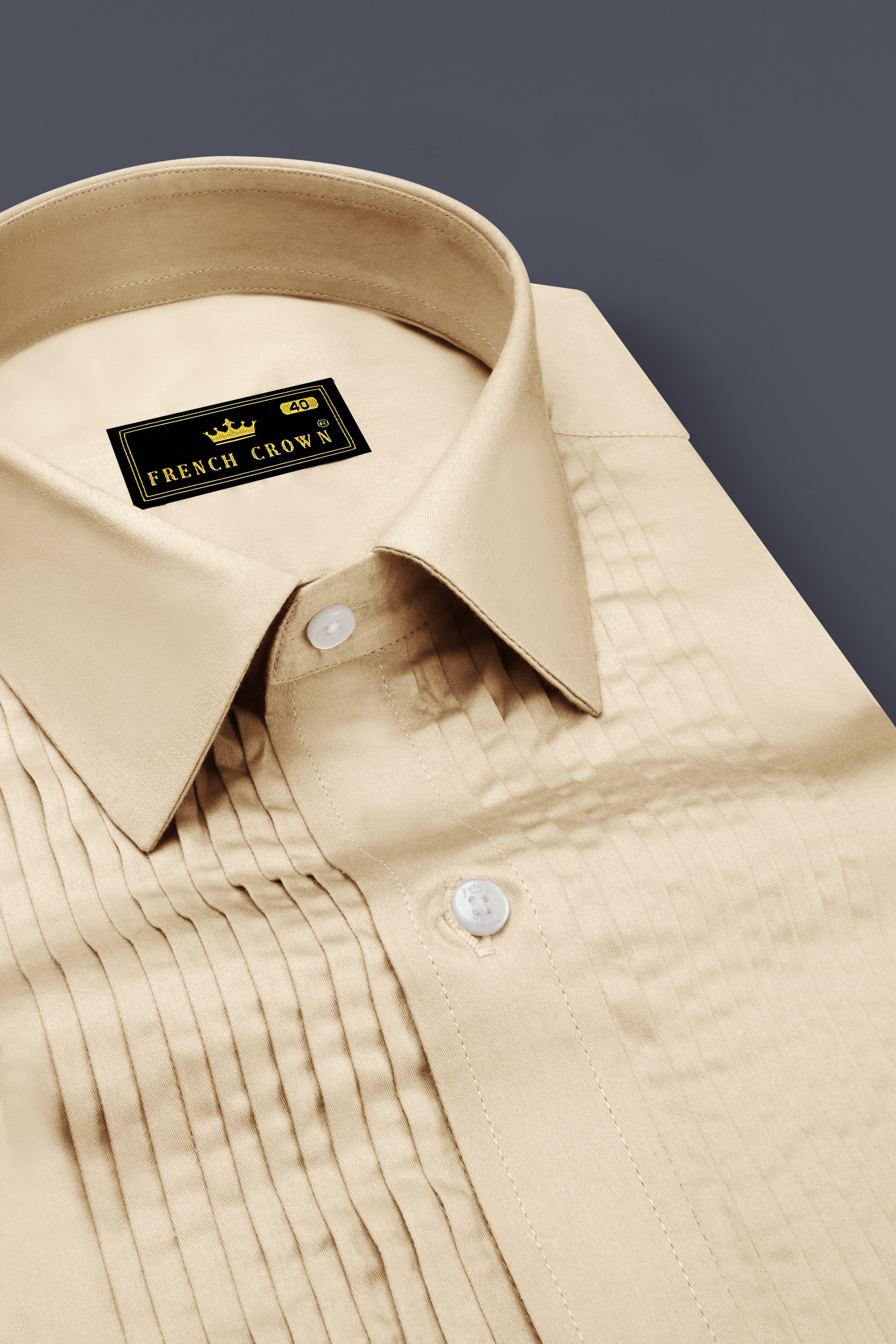 Vanoro-Almond Cream Subtle Sheen Super Soft Premium Cotton Tuxedo Shirt