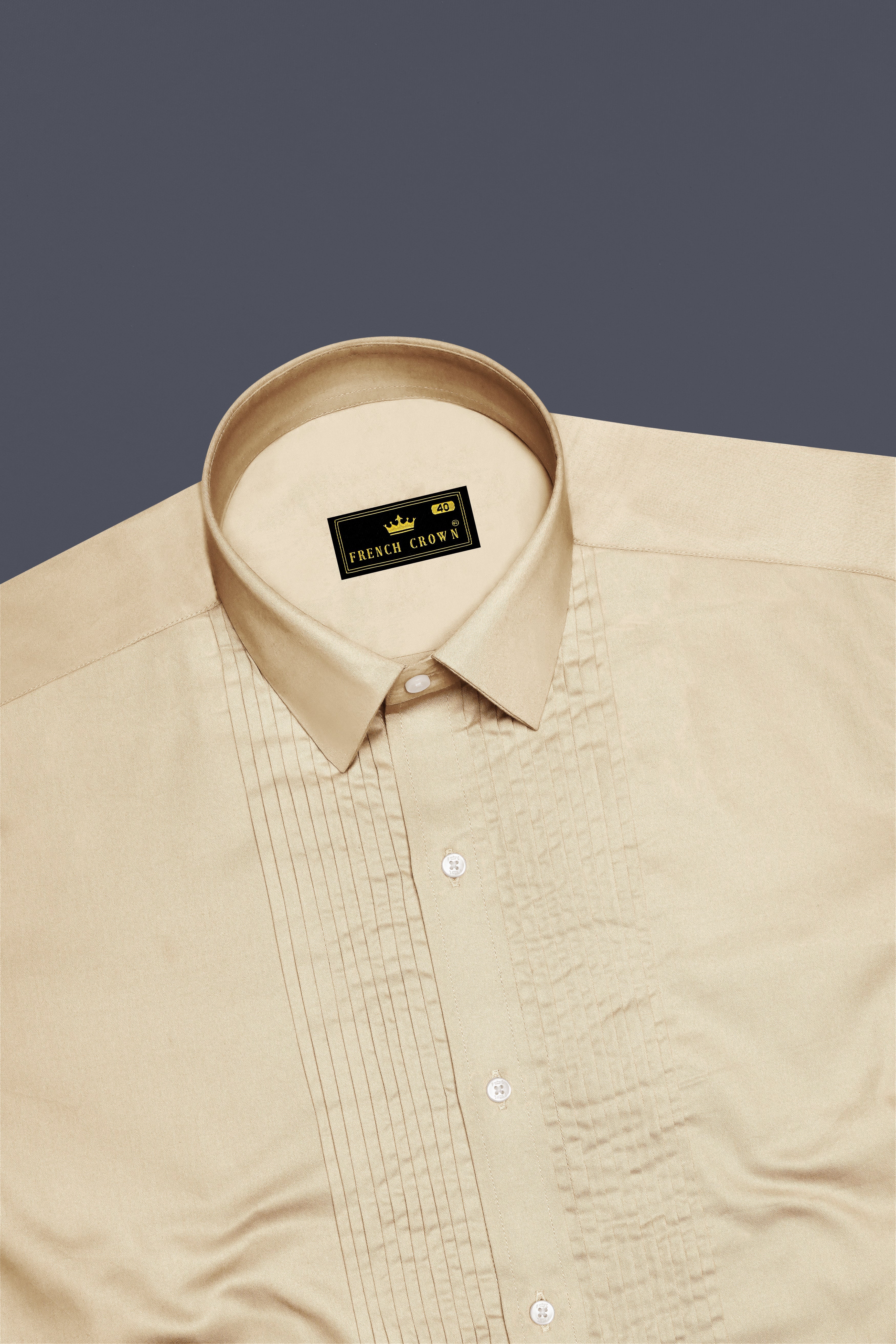 Vanoro-Almond Cream Subtle Sheen Super Soft Premium Cotton Tuxedo Shirt