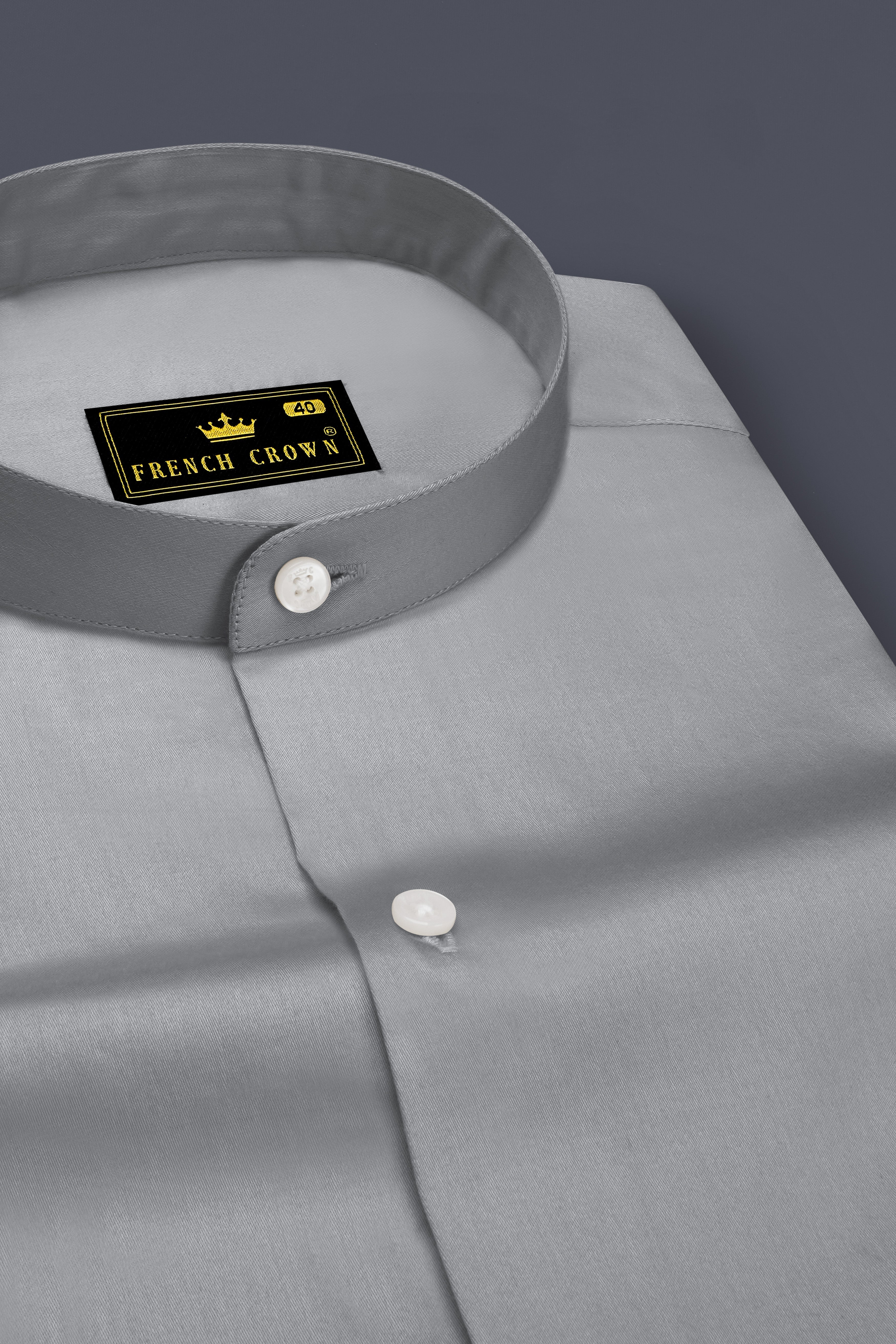 Silvoro-Celeste Gray Subtle Sheen Super Soft Premium Cotton Mandarin Shirt