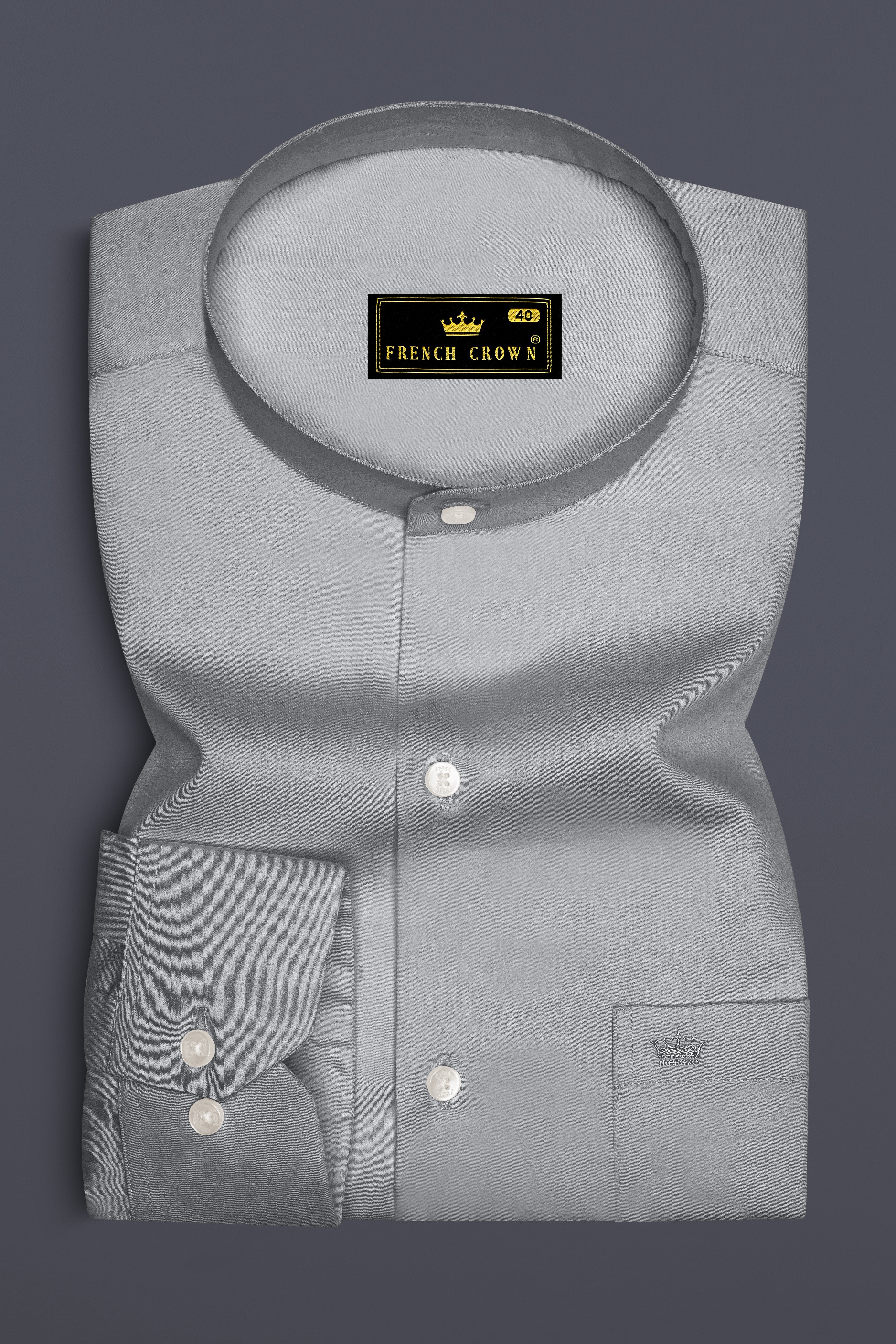 Silvoro-Celeste Gray Subtle Sheen Super Soft Premium Cotton Mandarin Shirt