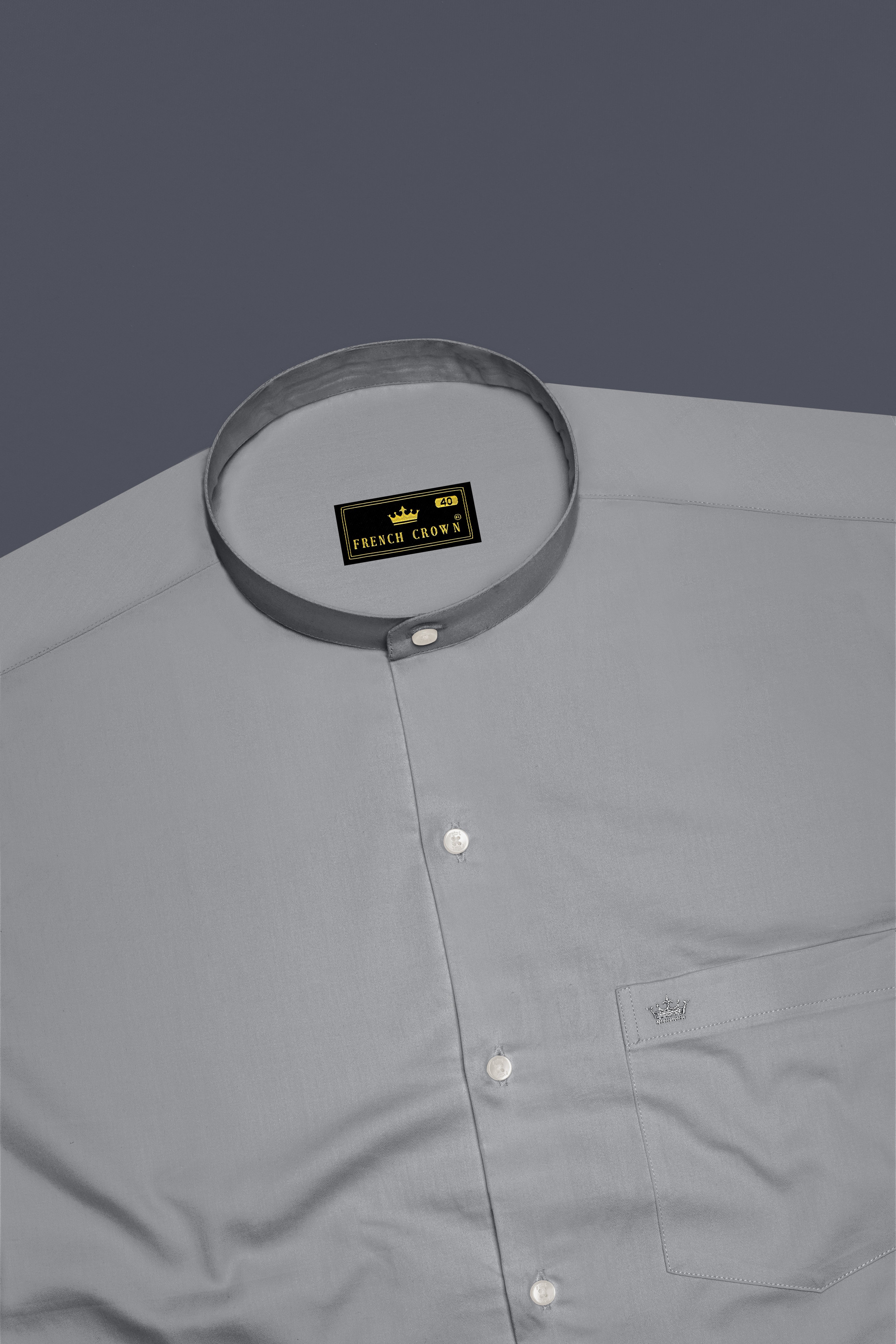 Silvoro-Celeste Gray Subtle Sheen Super Soft Premium Cotton Mandarin Shirt