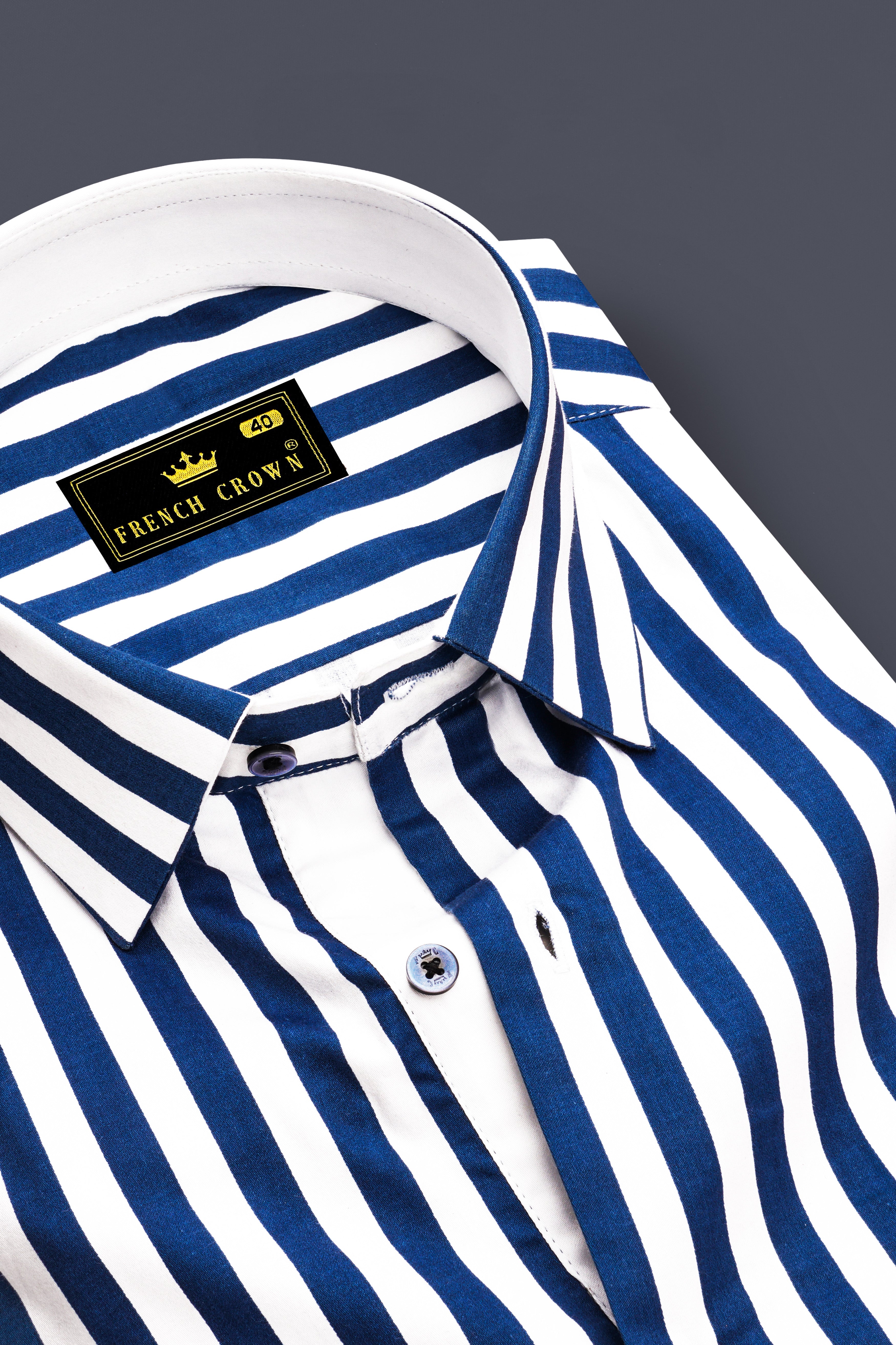Tailiq-Regal Blue and Bright White Striped Super Soft Premium Cotton Dress Shirt