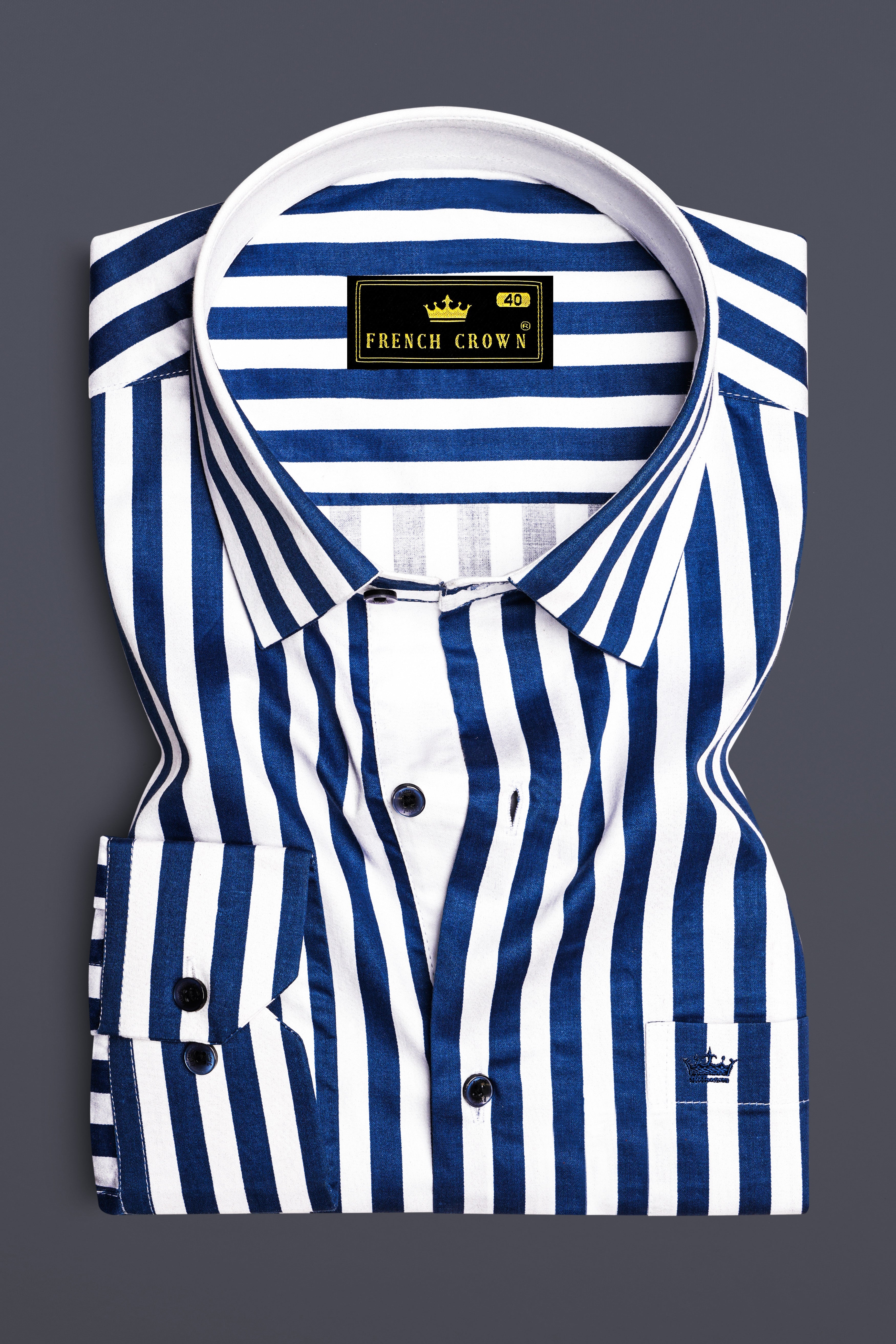 Tailiq-Regal Blue and Bright White Striped Super Soft Premium Cotton Dress Shirt