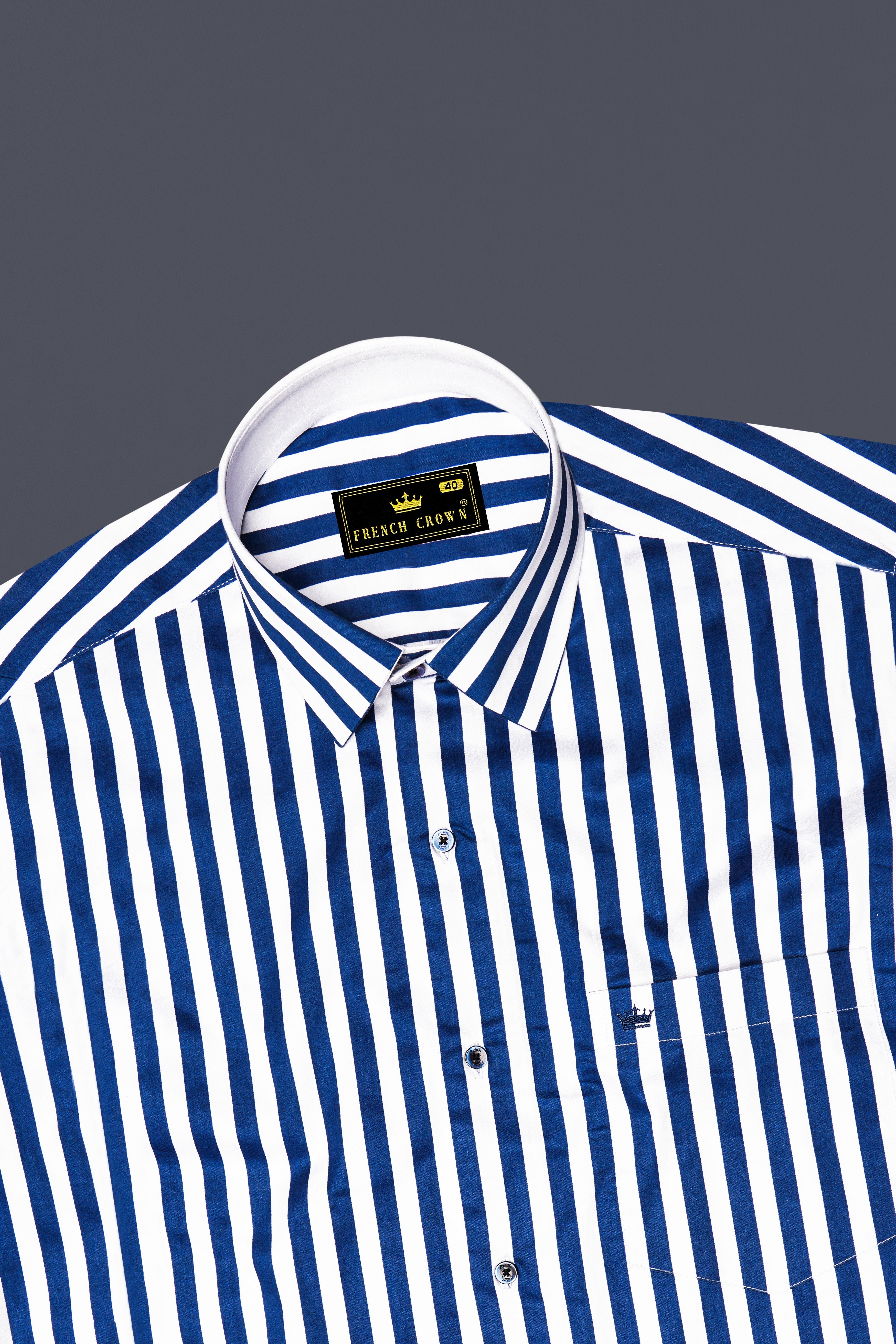 Tailiq-Regal Blue and Bright White Striped Super Soft Premium Cotton Dress Shirt