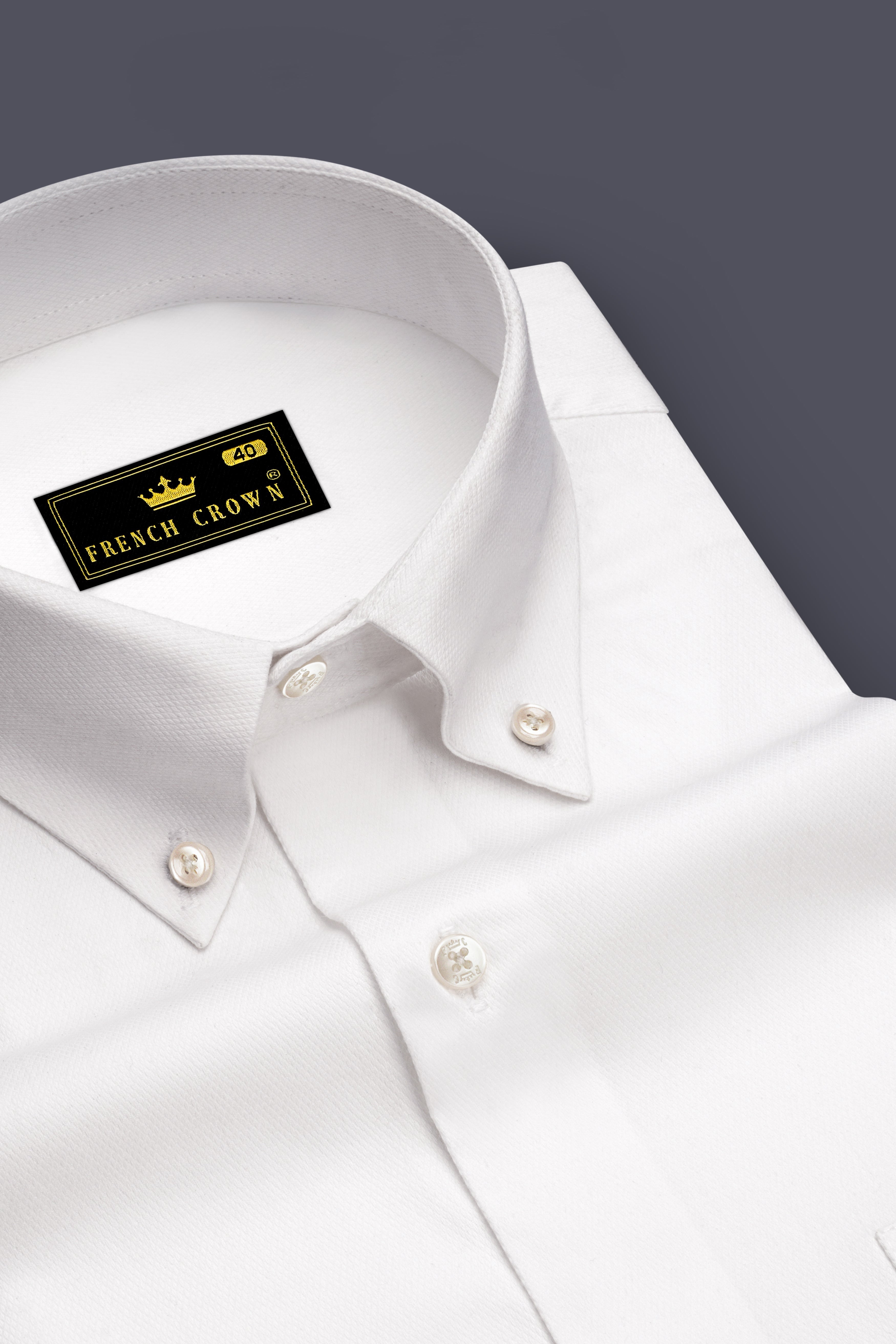 Ivoryx-Bright White Dobby Textured Premium Giza Cotton Button Down Dress Shirt