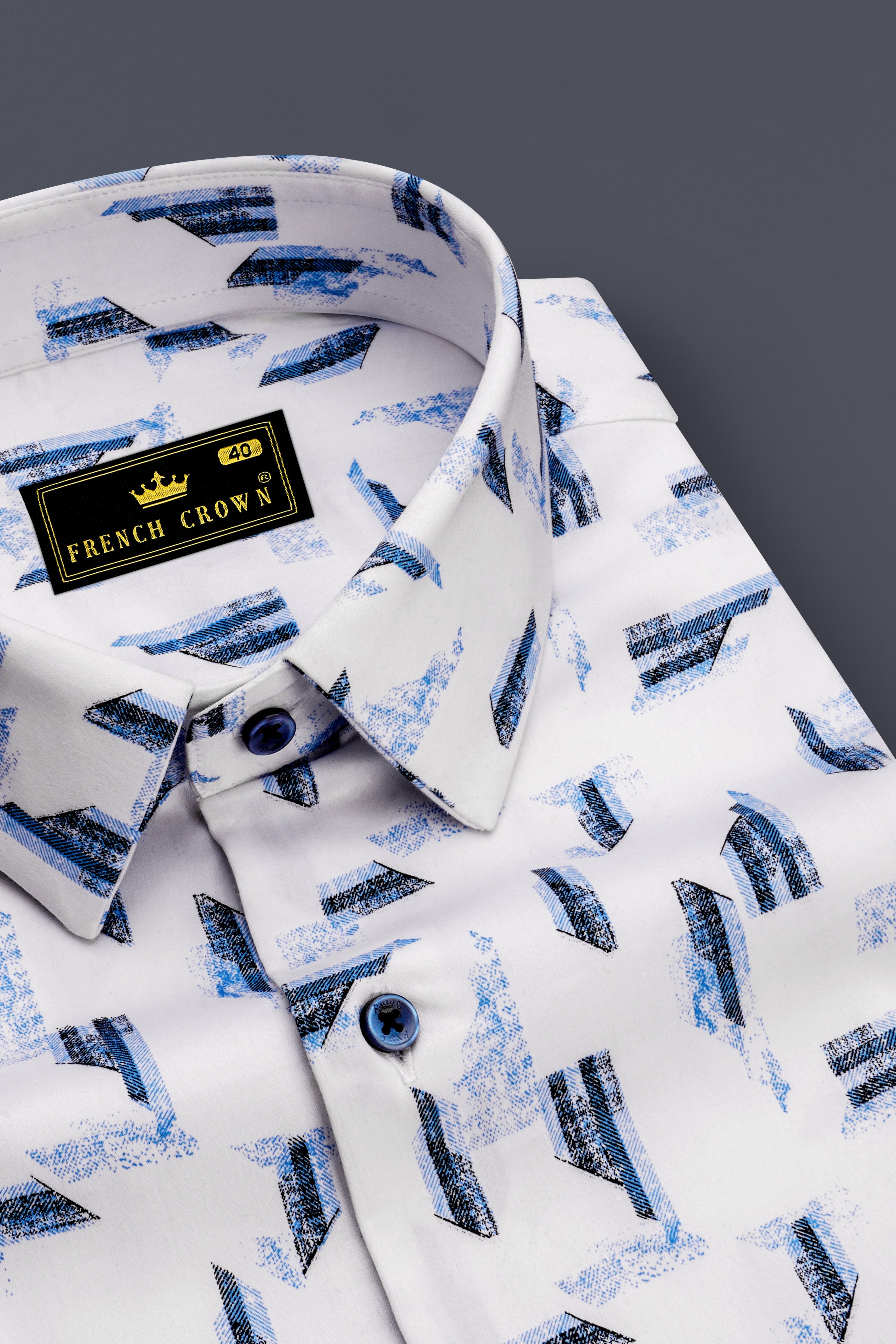 Axion-Bright White And Midnight Blue Geometric Print Subtle Sheen Super Soft Premium Cotton Casual Shirt