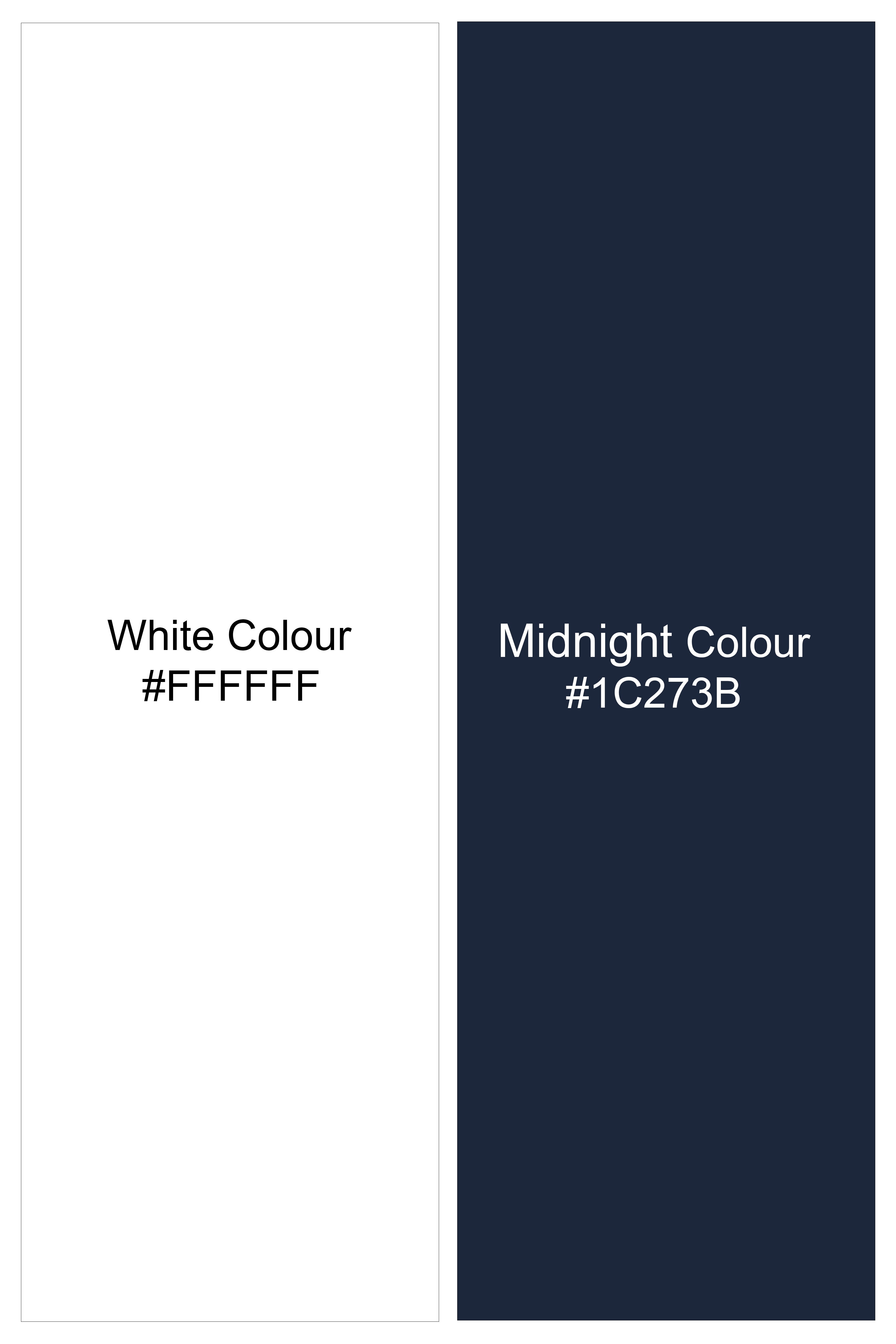 Axion-Bright White And Midnight Blue Geometric Print Subtle Sheen Super Soft Premium Cotton Casual Shirt