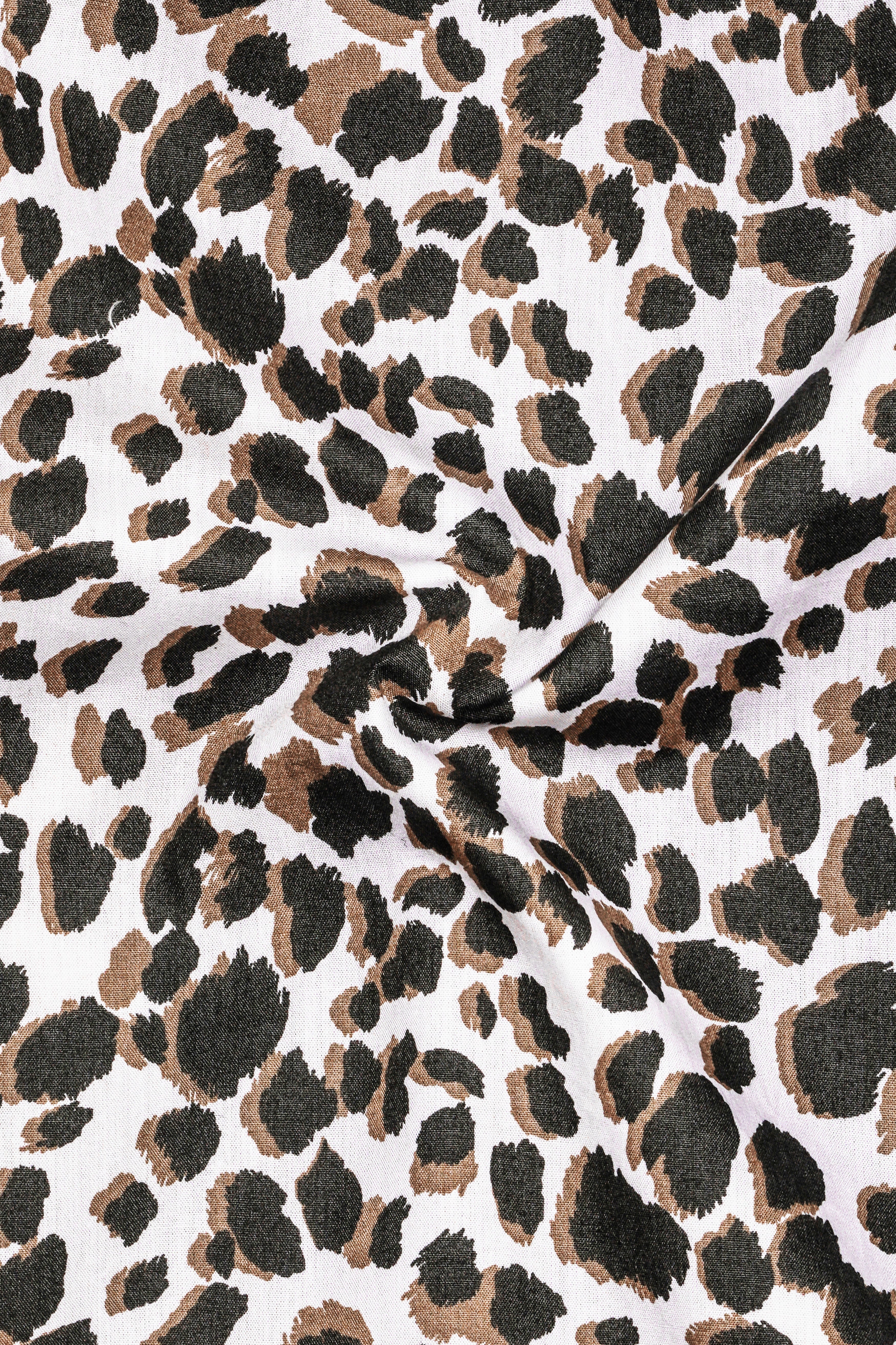 Safariq-Dune Brown And Bright White Leopard Printed Premium Cotton Casual Shirt