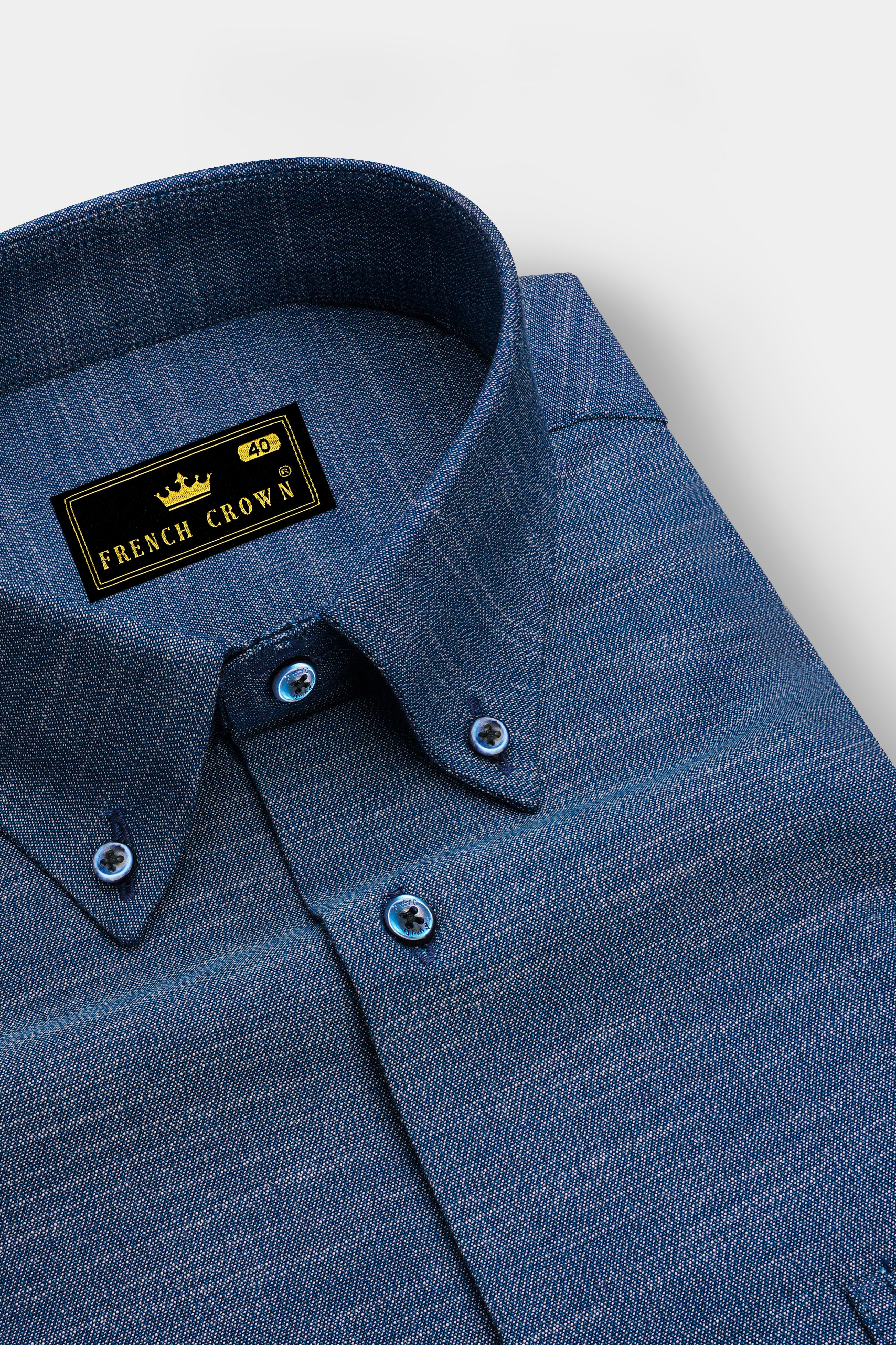 Forge-Rhino Blue Melange Textured Premium Denim Casual Shirt