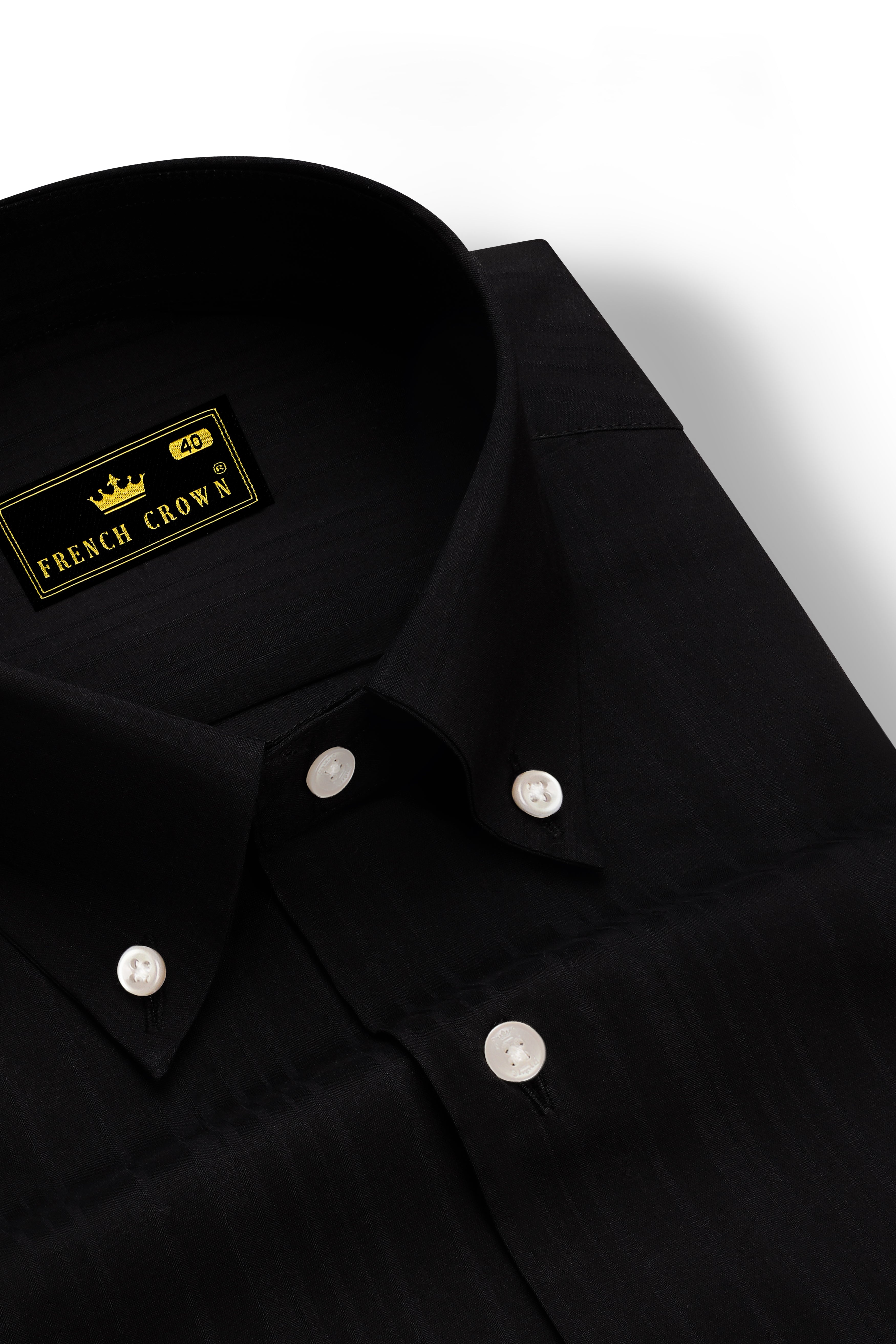 Auralis-Jade Black Striped Dobby Textured Premium Giza Cotton Dress Shirt