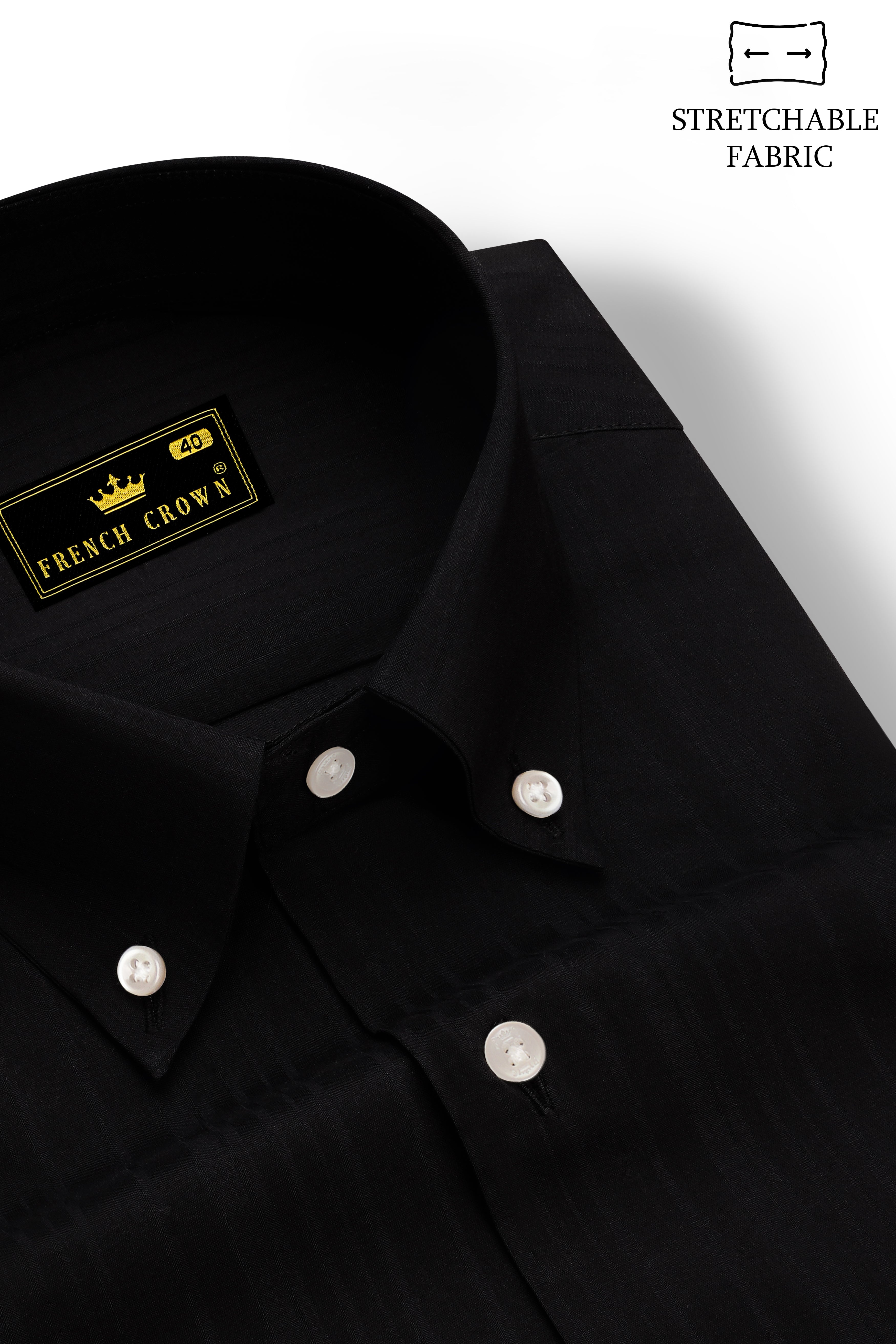 Auralis-Jade Black Striped Dobby Textured Stretchable Premium Giza Cotton Dress Shirt