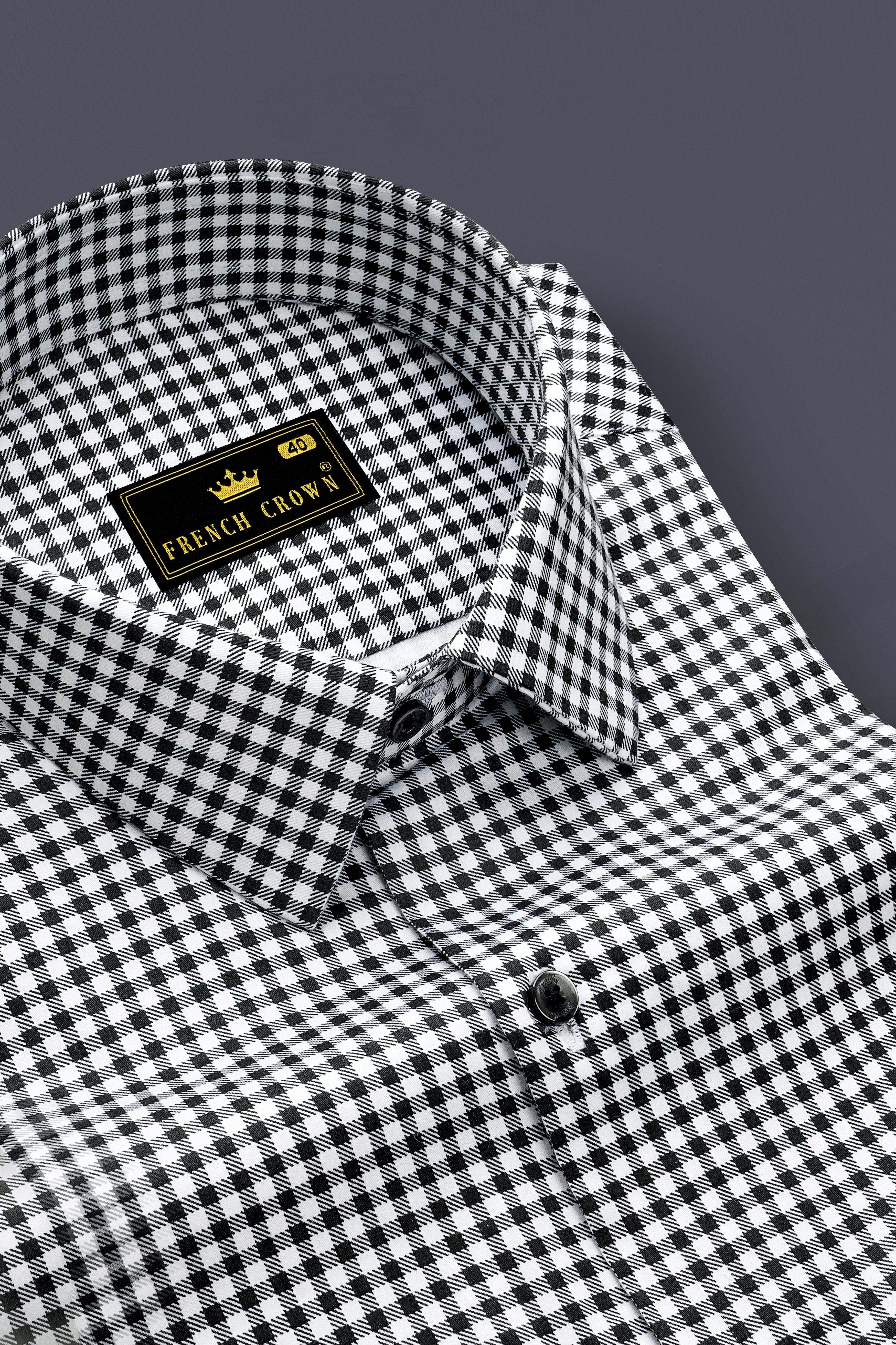 Regalis-Jade Black And Bright White Gingham Plaid Subtle Sheen Super Soft Premium Cotton Dress Shirt