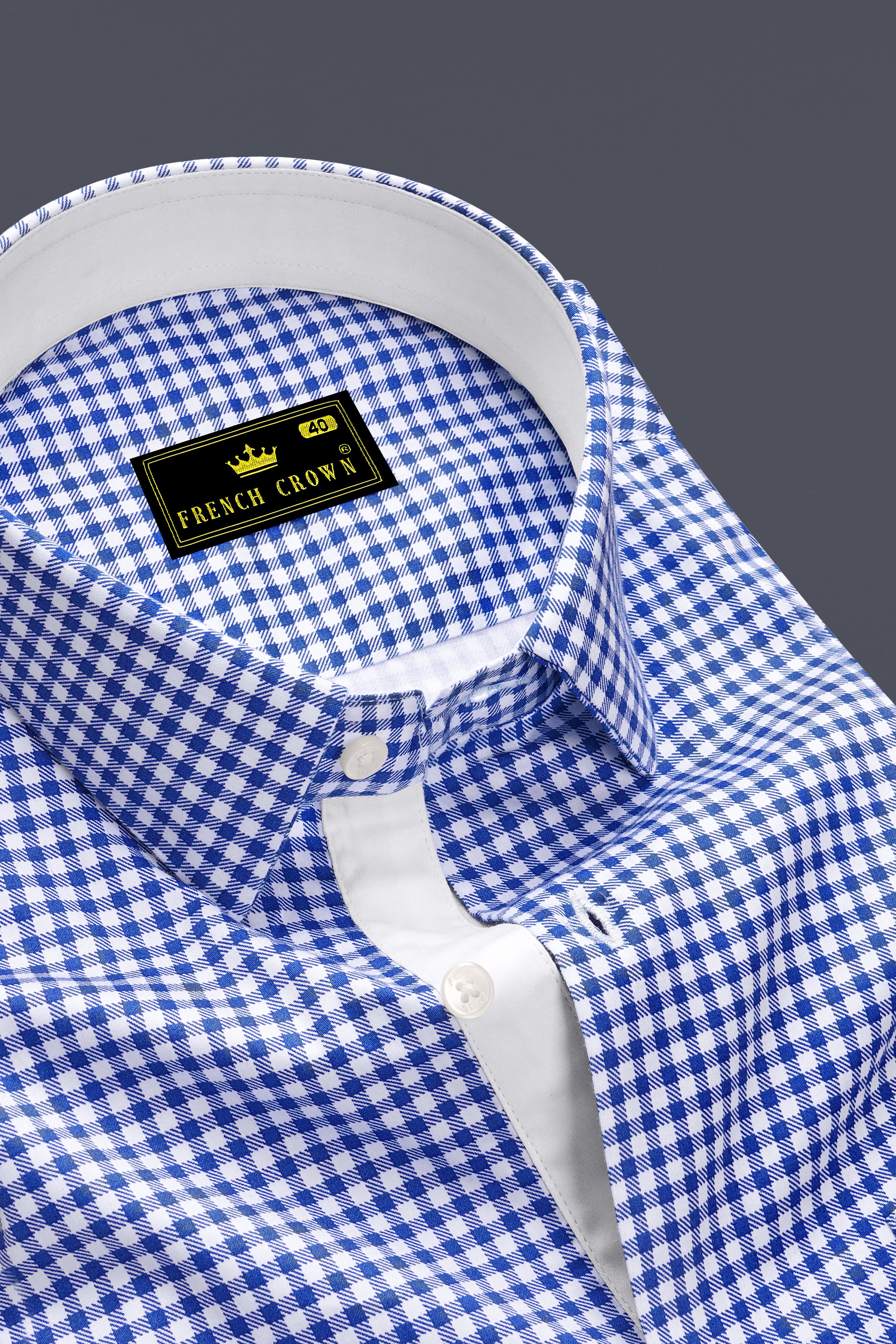 Cerulio-Cerulean Blue And Bright White Gingham Plaid Super Soft Premium Cotton Dress Shirt