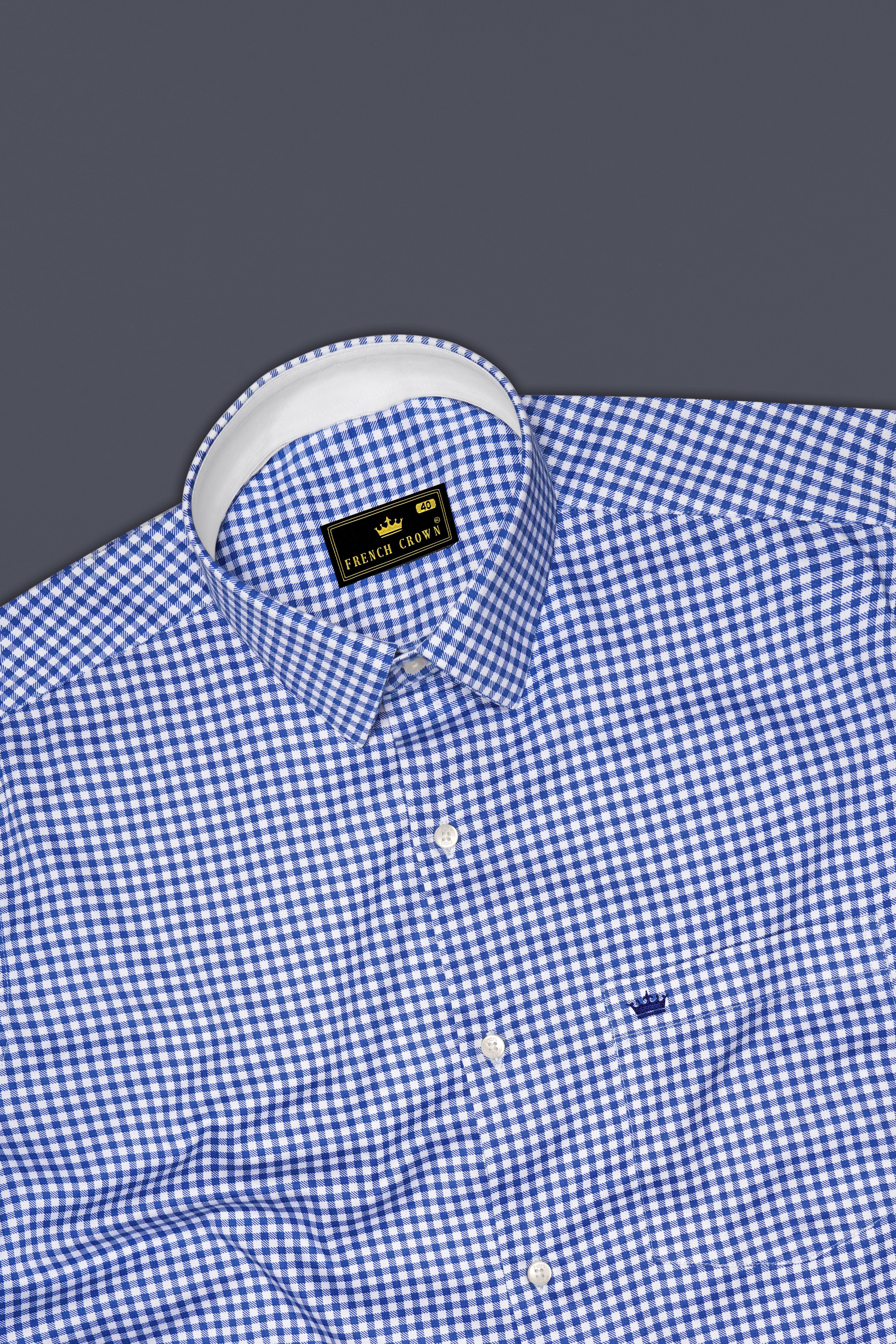 Cerulio-Cerulean Blue And Bright White Gingham Plaid Super Soft Premium Cotton Dress Shirt