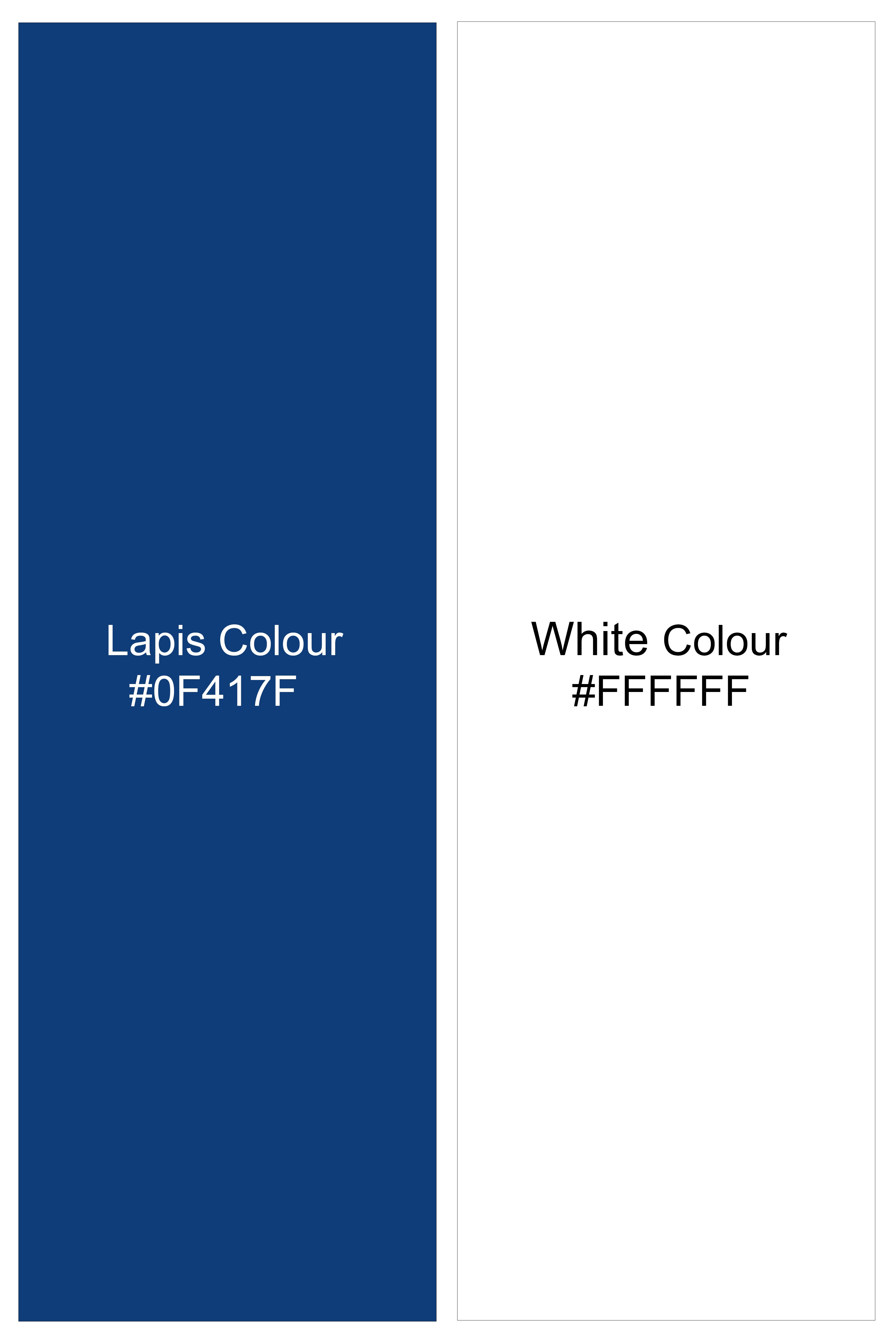 Creston-Lapis Blue And Bright White Houndstooth Printed Super Soft Premium Cotton Dress White Cuff Collar Shirt