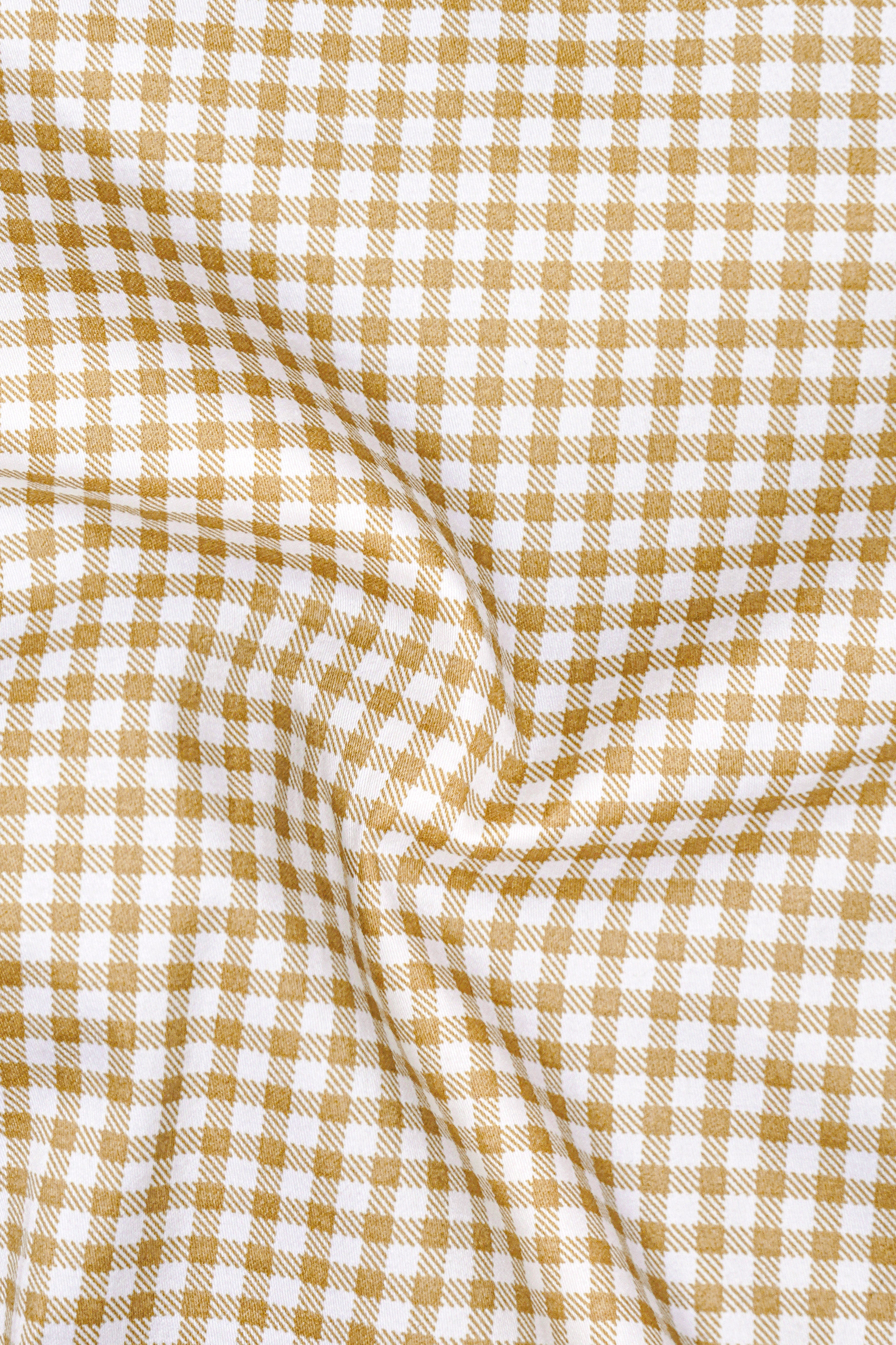Rustiq-Barley Brown And Bright White Gingham Plaid Super Soft Premium Cotton Dress White Cuff Collar Shirt