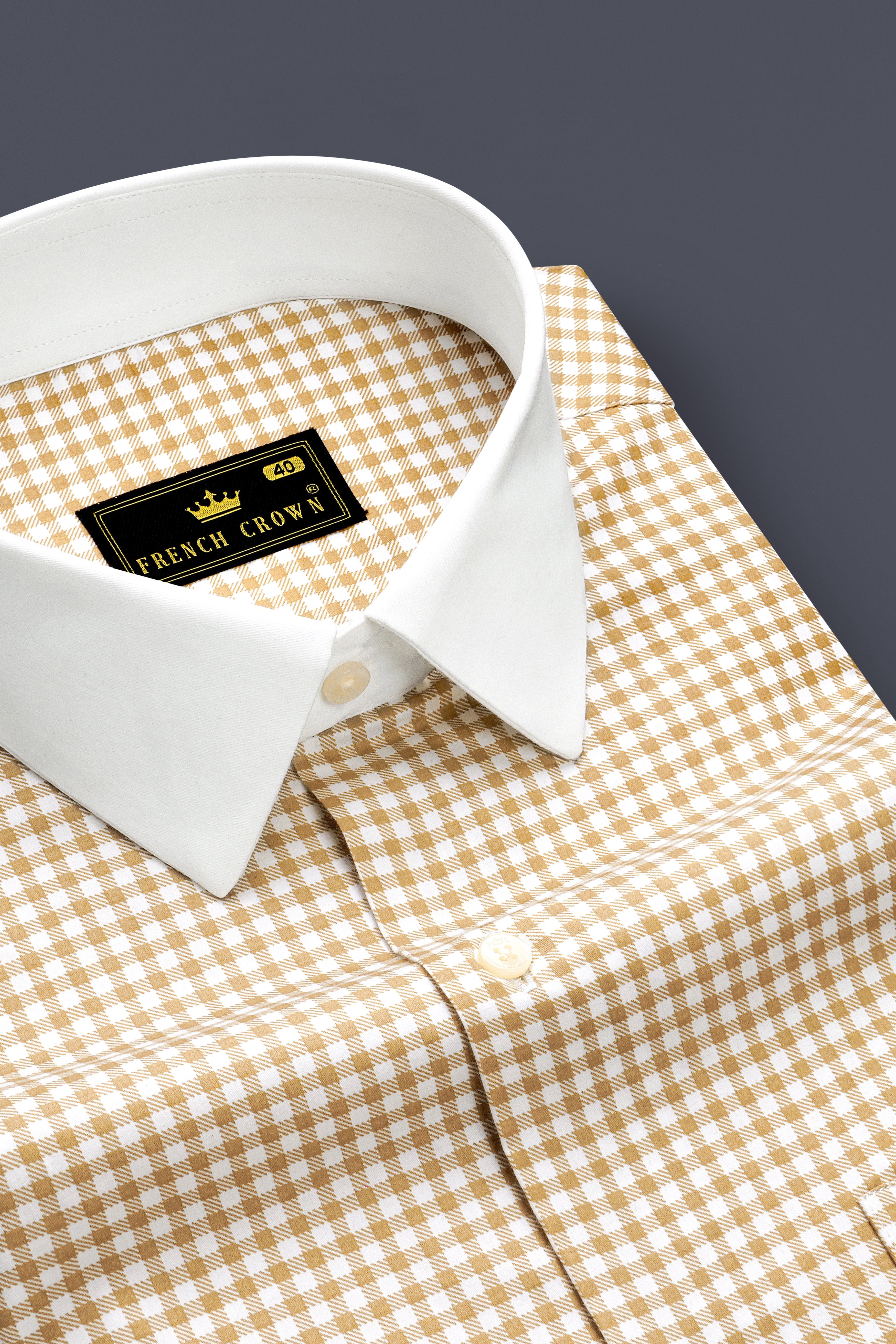 Rustiq-Barley Brown And Bright White Gingham Plaid Super Soft Premium Cotton Dress White Cuff Collar Shirt