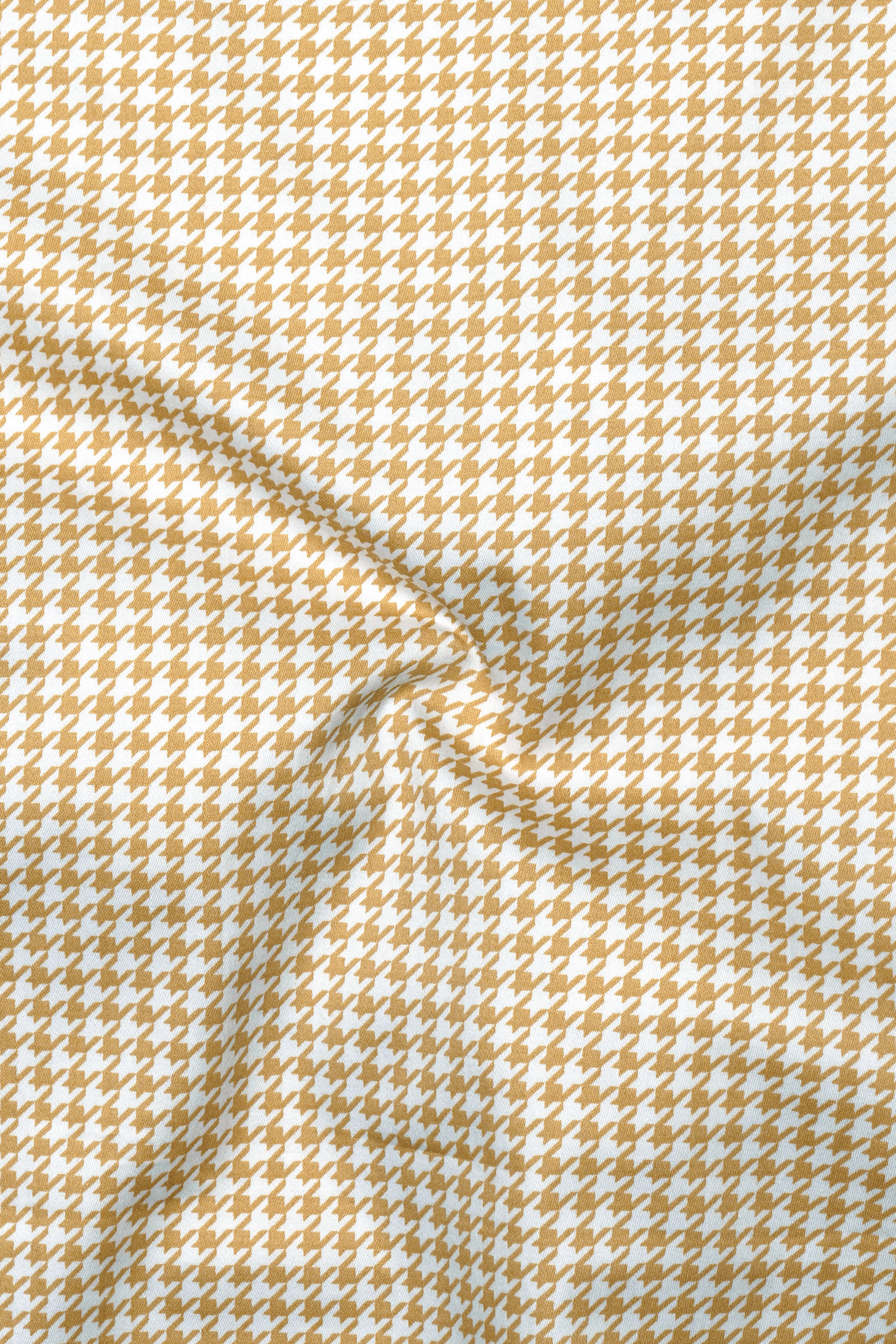 Rustiq-Barley Brown And Bright White Houndstooth Printed Super Soft Premium Cotton Dress White Cuff Collar Shirt