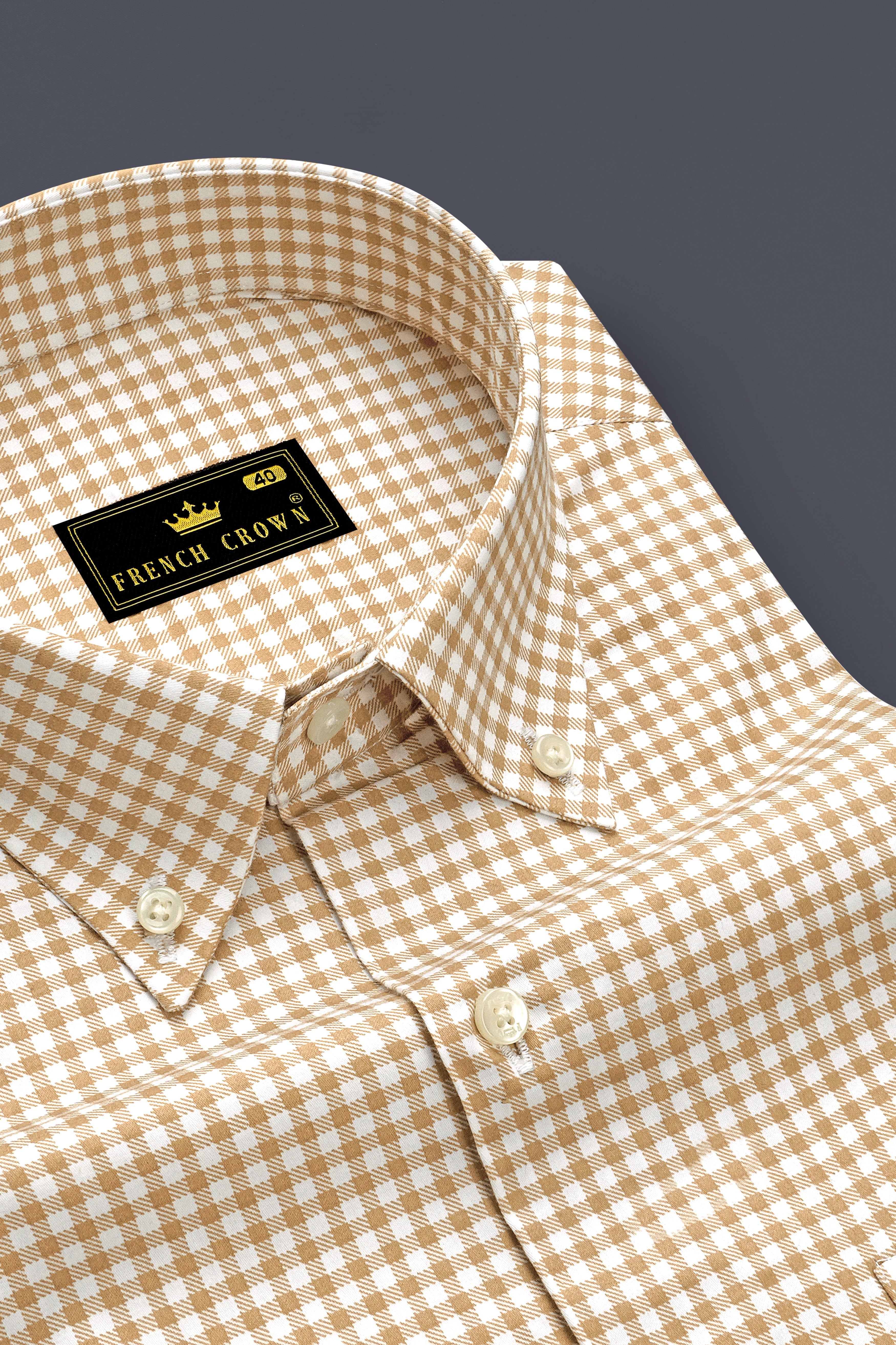 Rustiq-Barley Brown And Bright White Gingham Plaid Super Soft Premium Cotton Button Down Dress Shirt