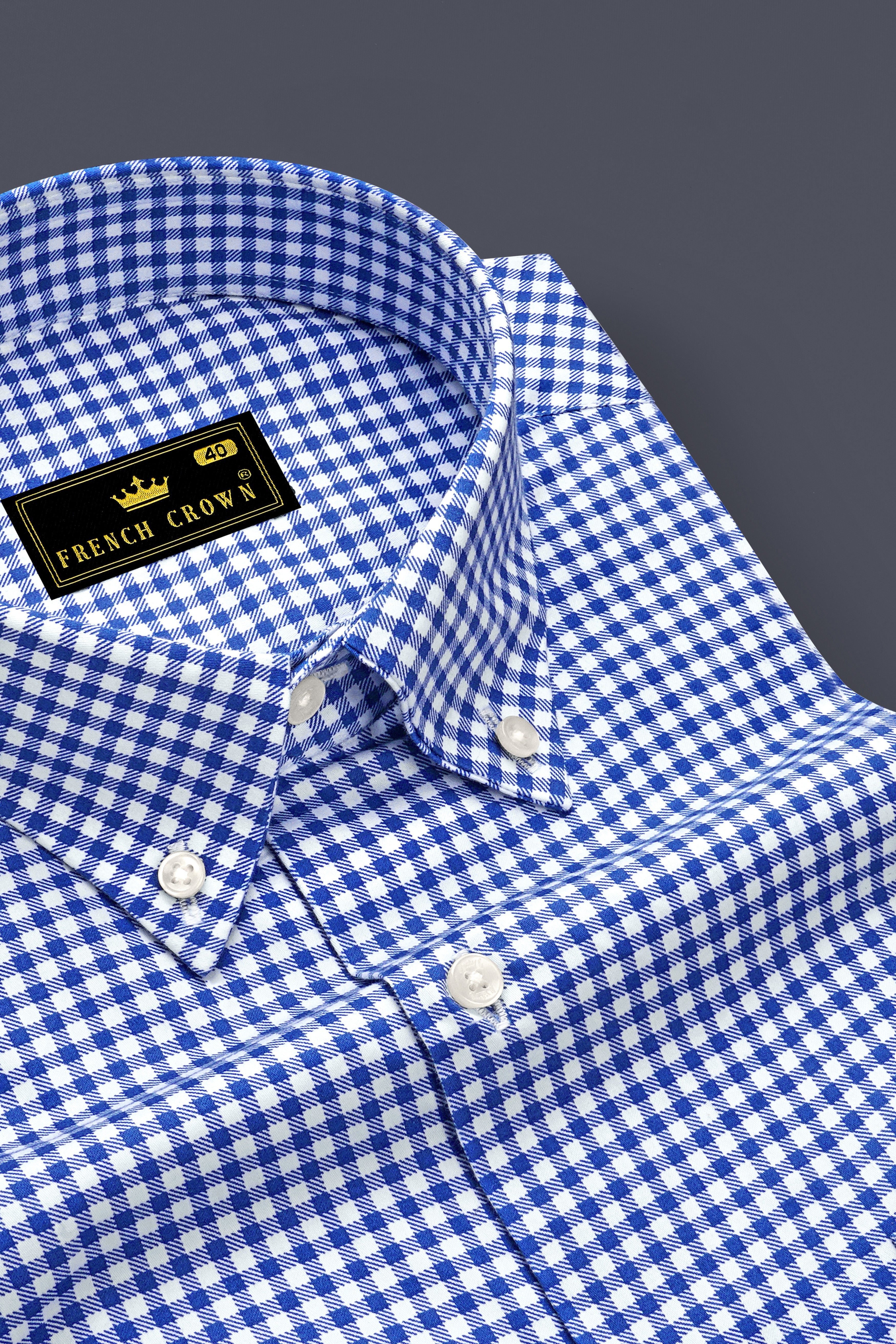 Cerulio-Cerulean Blue And Bright White Gingham Plaid Super Soft Premium Cotton Button Down Dress Shirt