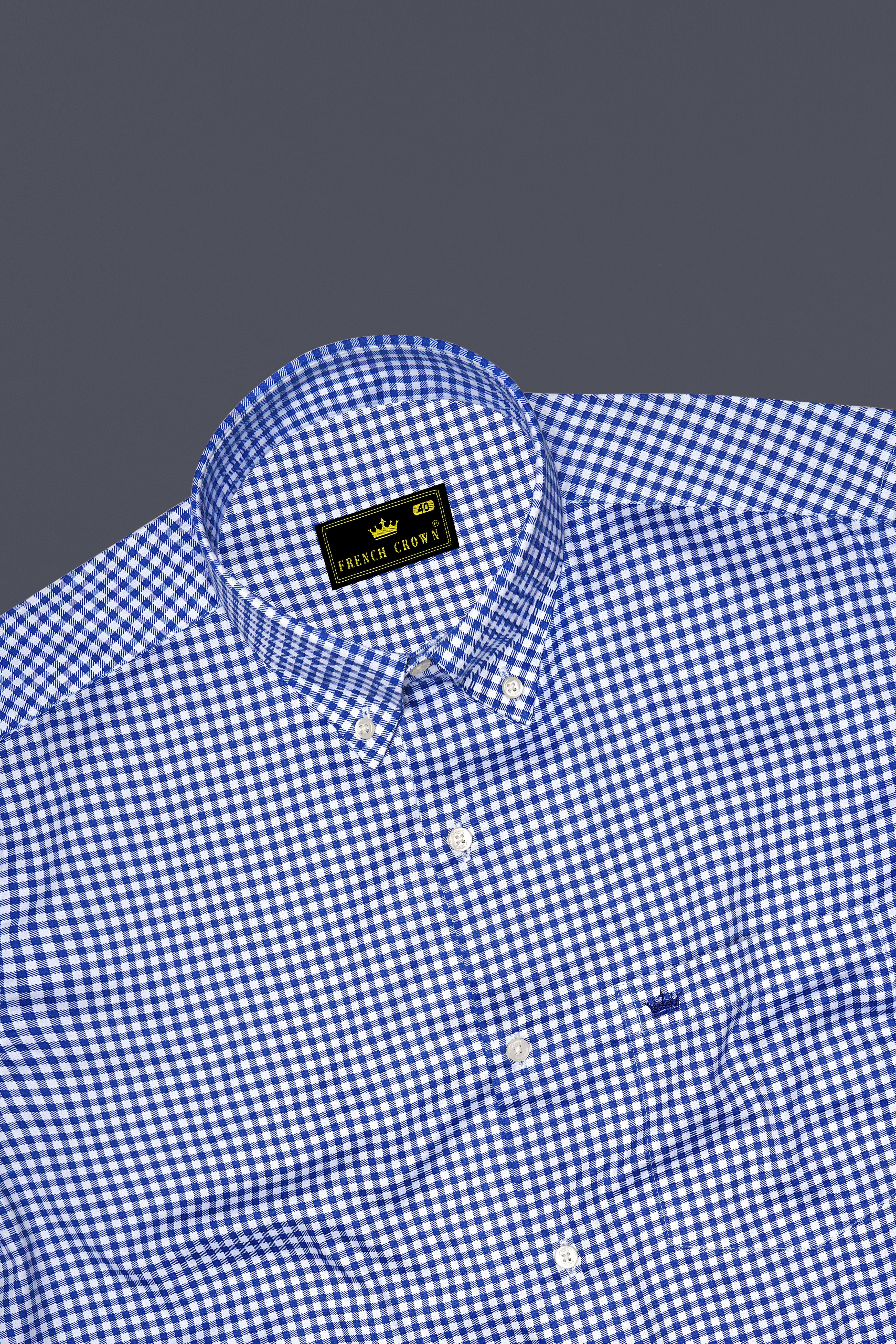 Cerulio-Cerulean Blue And Bright White Gingham Plaid Super Soft Premium Cotton Button Down Dress Shirt