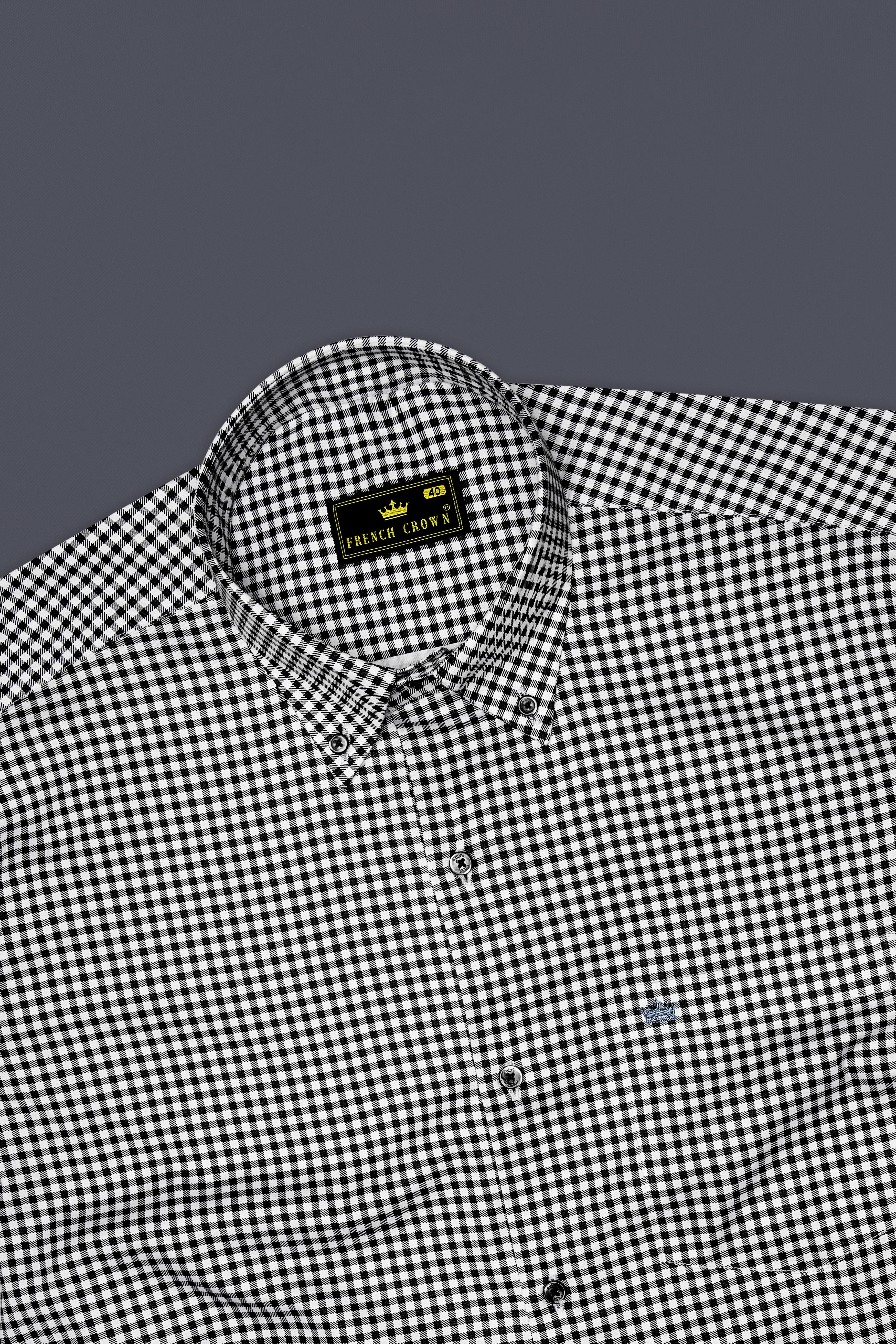 Regalis-Jade Black And Bright White Gingham Plaid Super Soft Premium Cotton Dress Button Down Shirt
