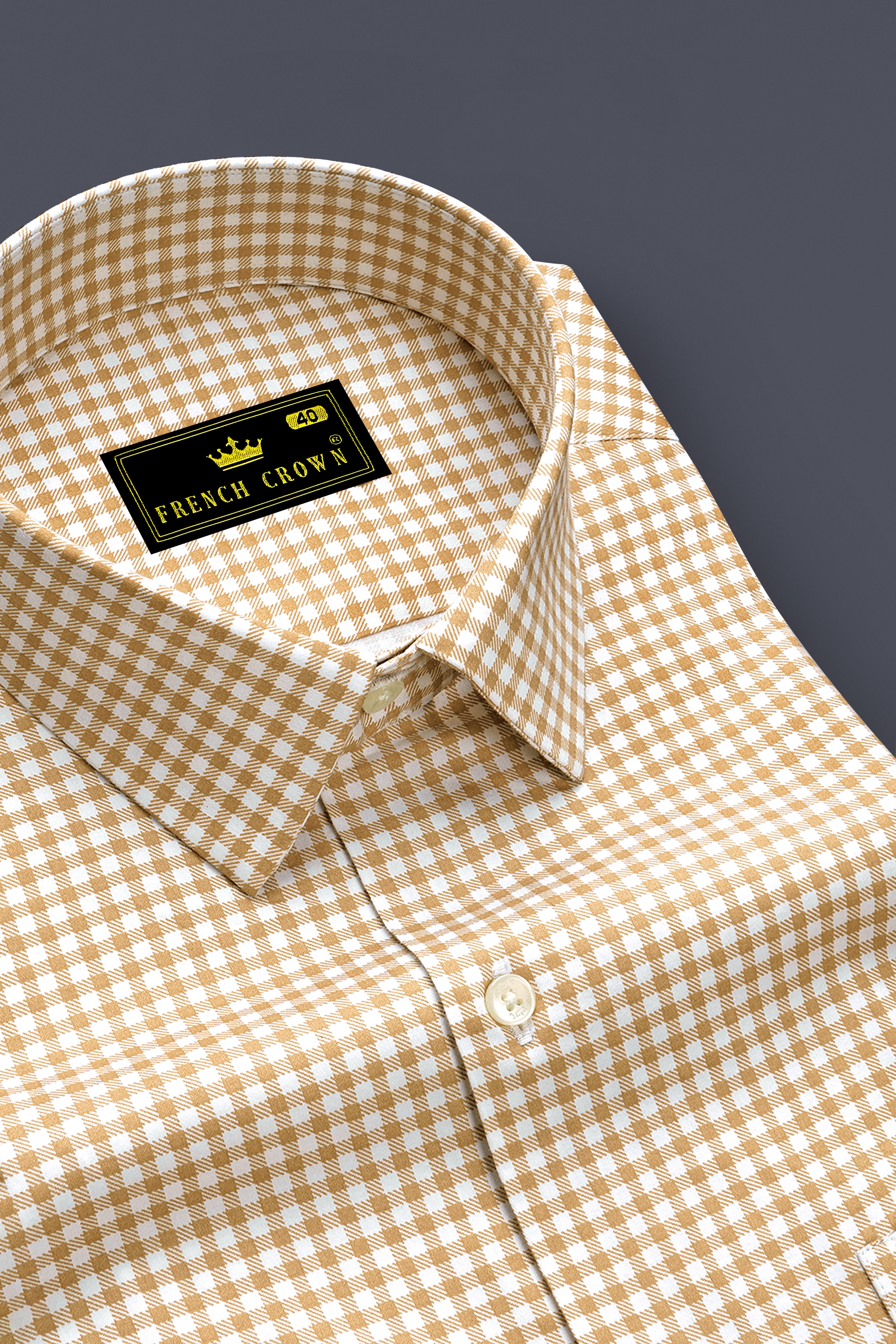 Rustiq-Barley Brown And Bright White Gingham Plaid Subtle Sheen Super Soft Premium Cotton Dress Shirt