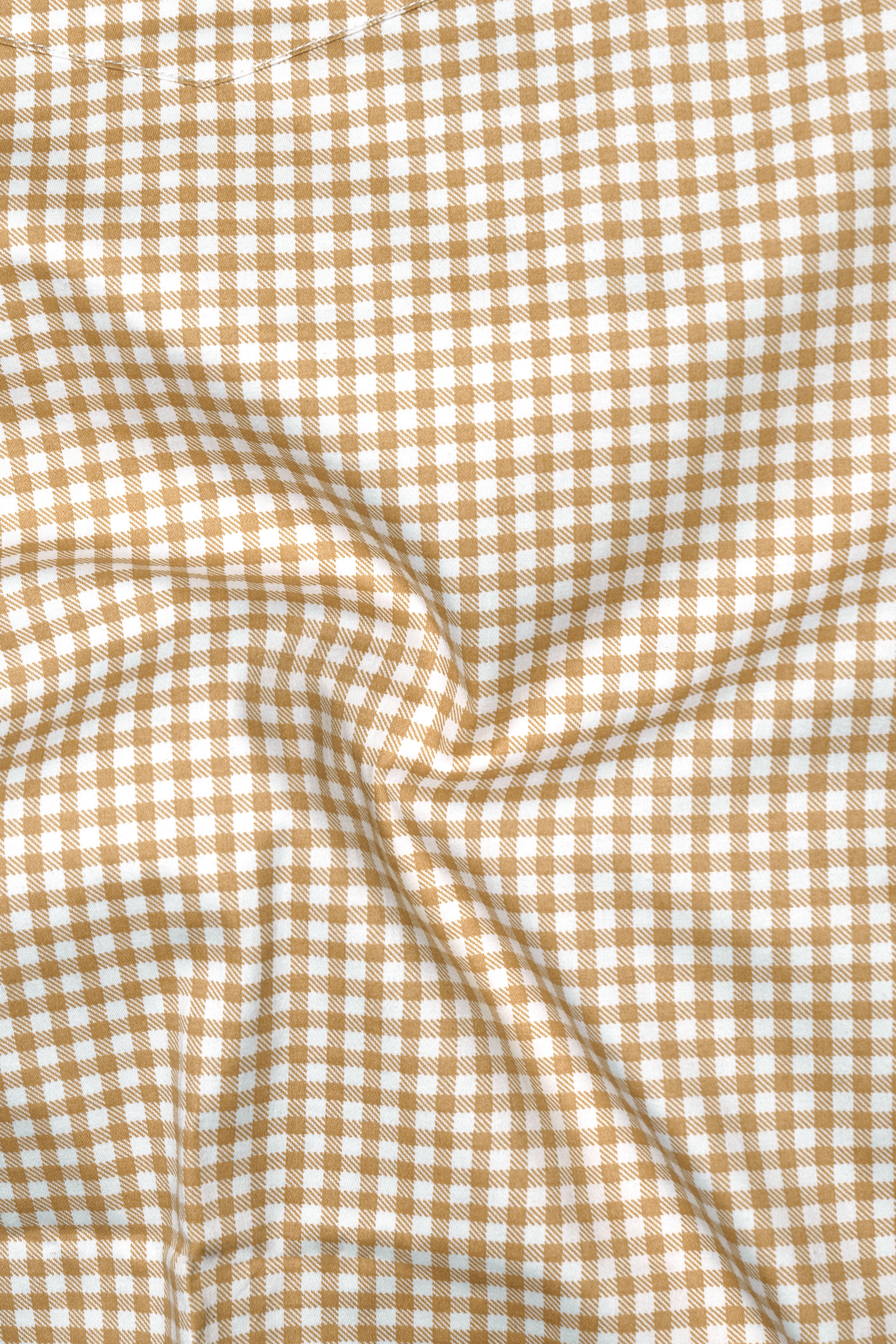 Rustiq-Barley Brown And Bright White Gingham Plaid Subtle Sheen Super Soft Premium Cotton Dress Shirt
