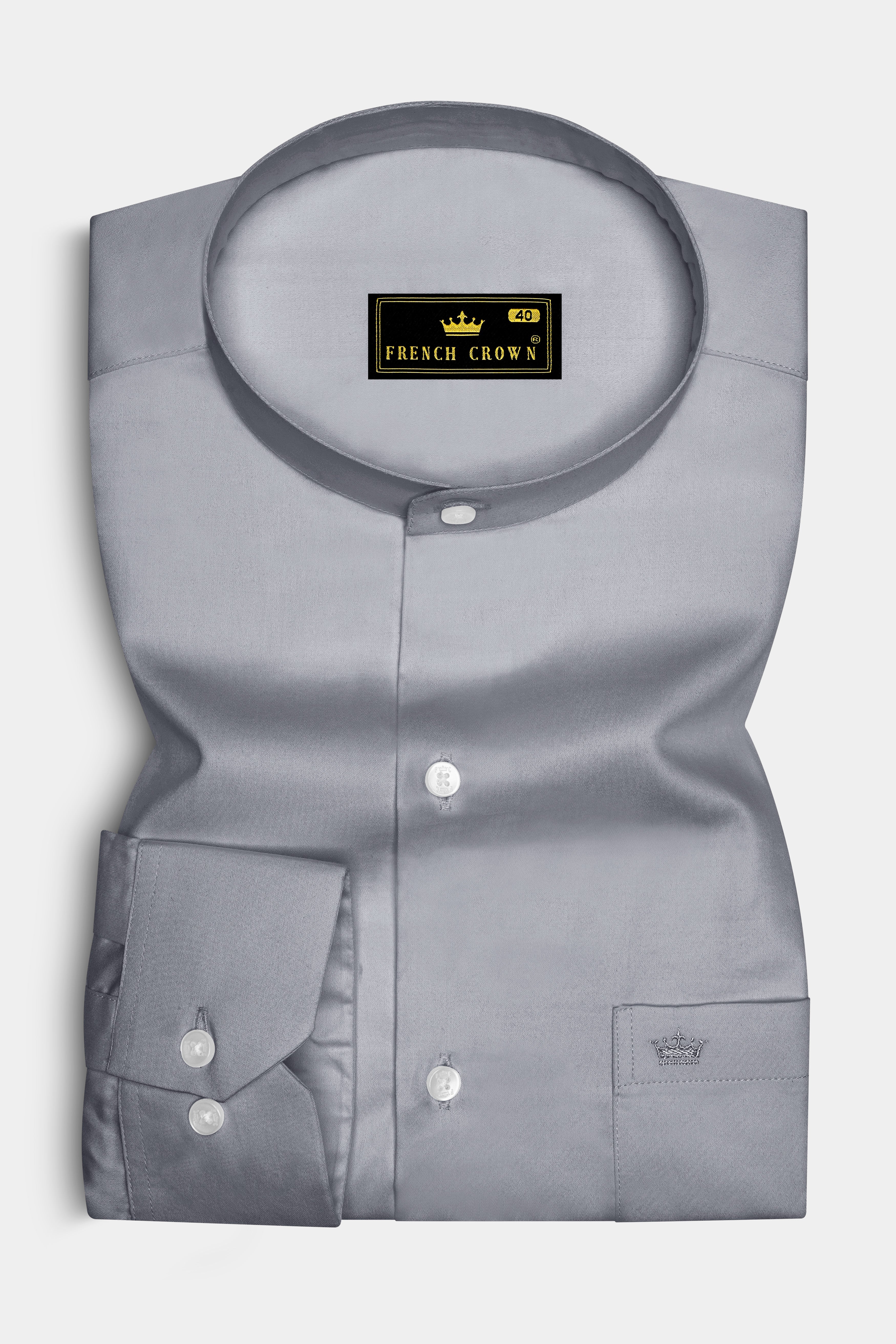 Grisoro-Slate Gray Subtle Sheen Super Soft Premium Cotton Mandarin Dress Shirt