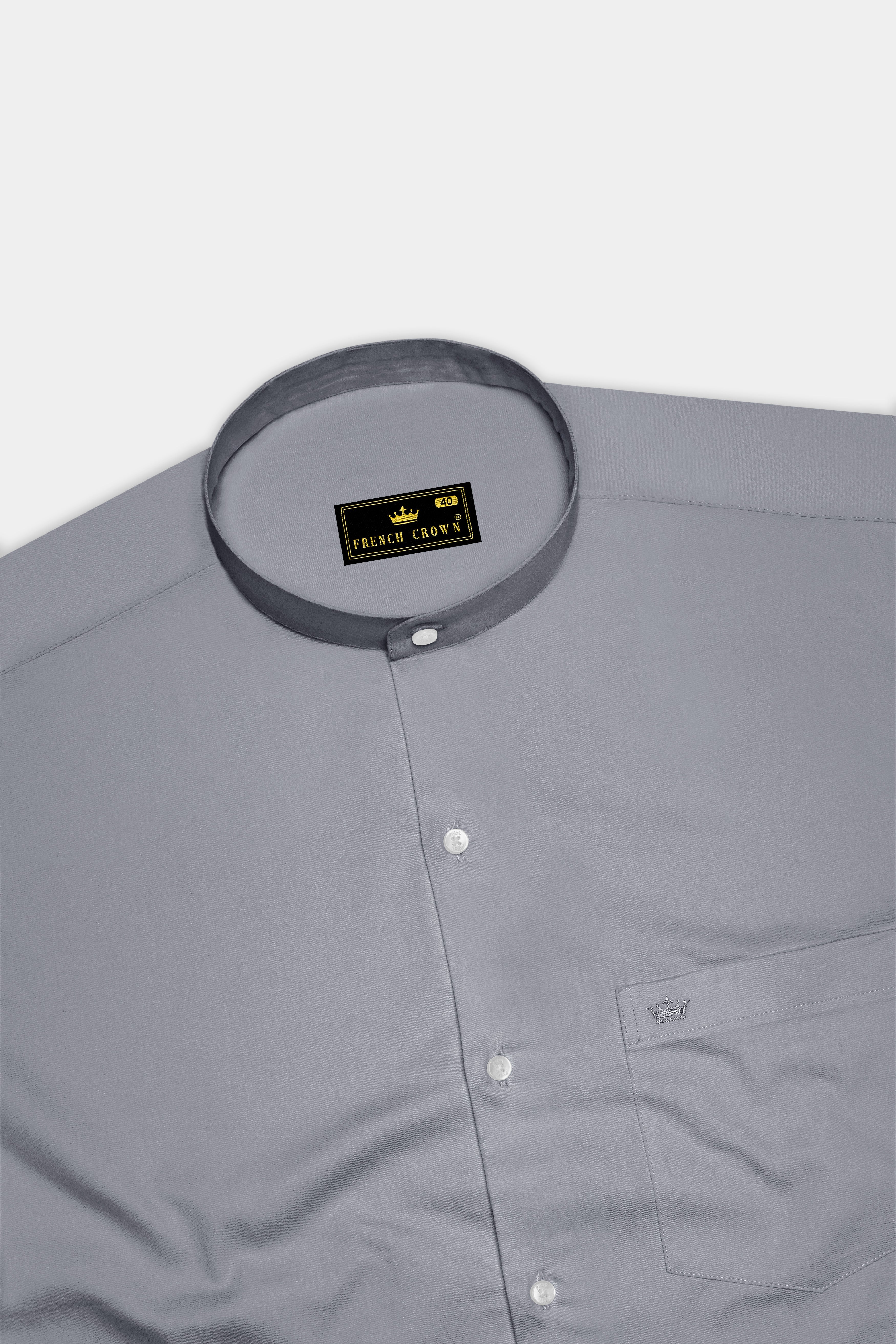 Grisoro-Slate Gray Subtle Sheen Super Soft Premium Cotton Mandarin Dress Shirt