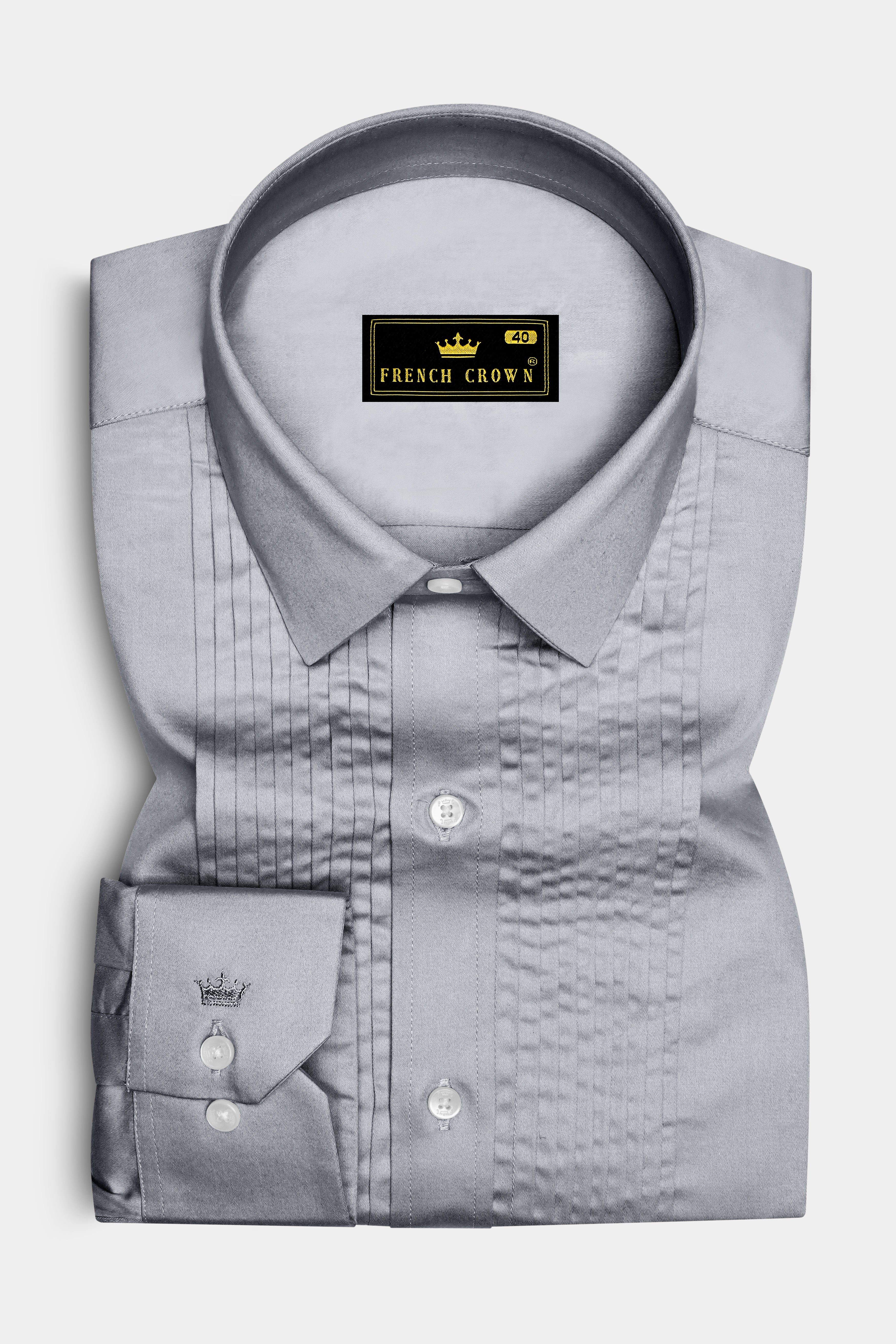 Grisoro-Slate Gray Subtle Sheen Super Soft Premium Cotton Tuxedo Dress Shirt