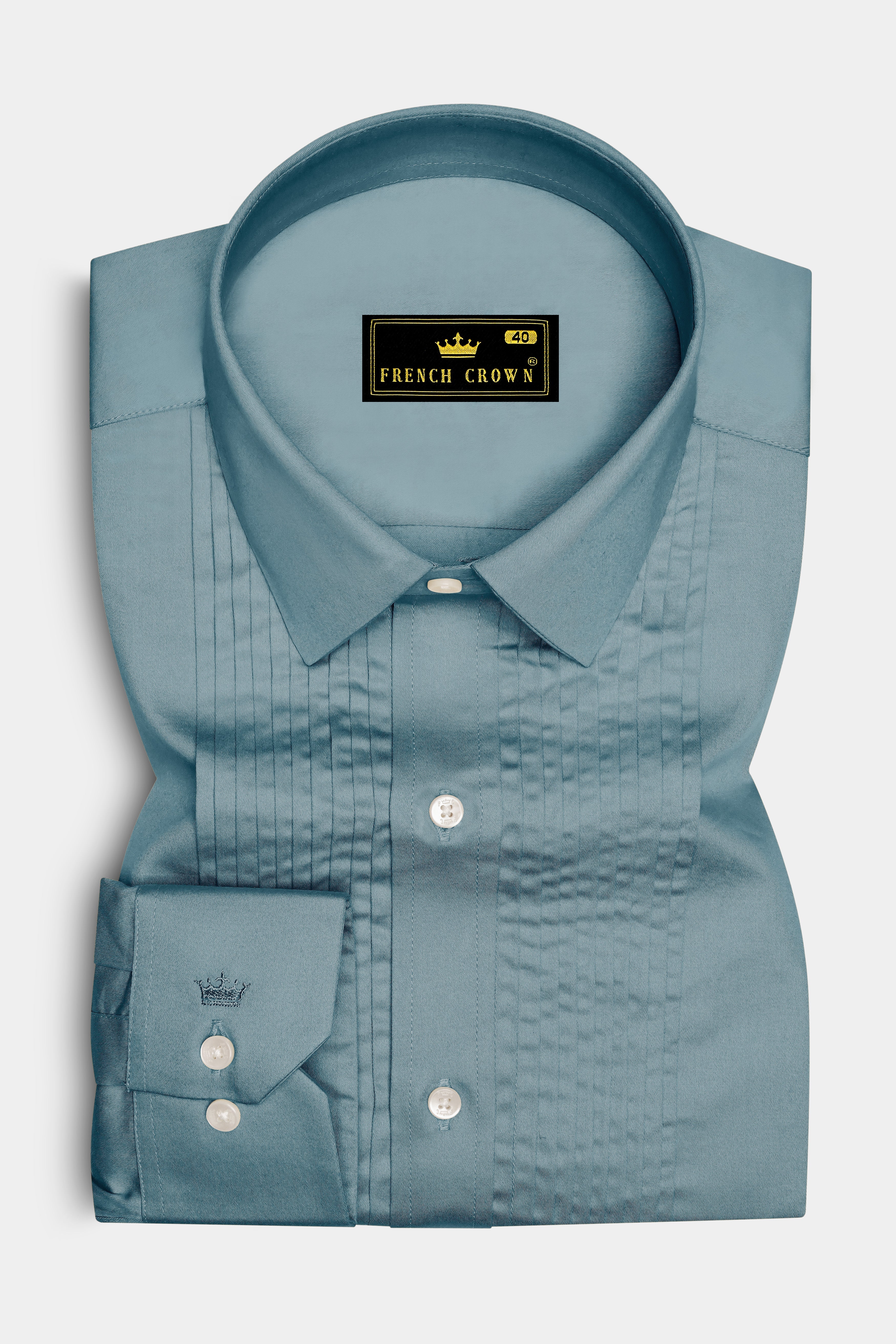 Lustraro-Cadet Green Subtle Sheen Super Soft Premium Cotton Tuxedo Dress Shirt