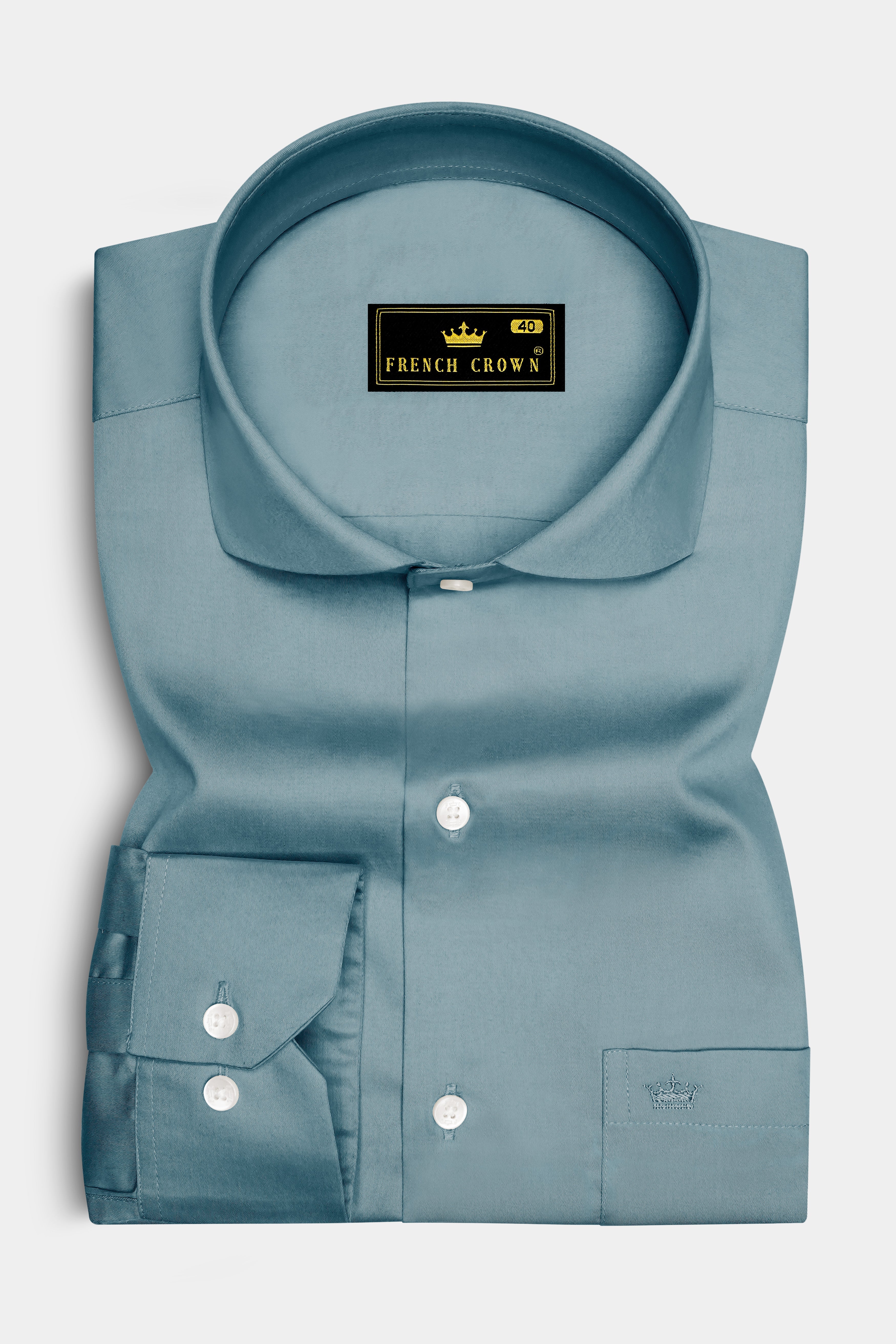 Lustraro-Cadet Green Subtle Sheen Super Soft Premium Cotton Cut Away Collar Dress Shirt