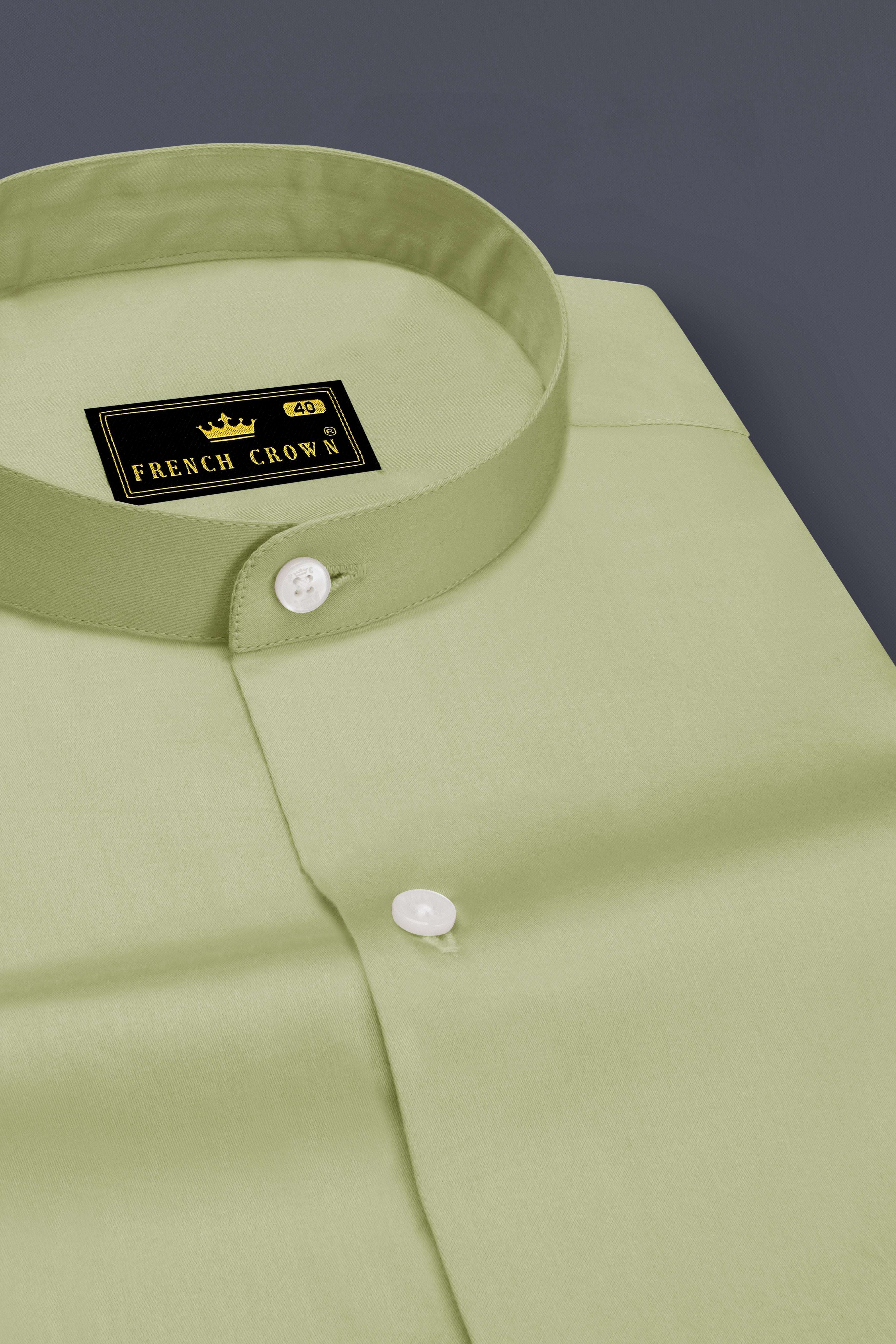 Florvoro-Thistle Green Subtle Sheen Super Soft Premium Cotton Mandarin Dress Shirt