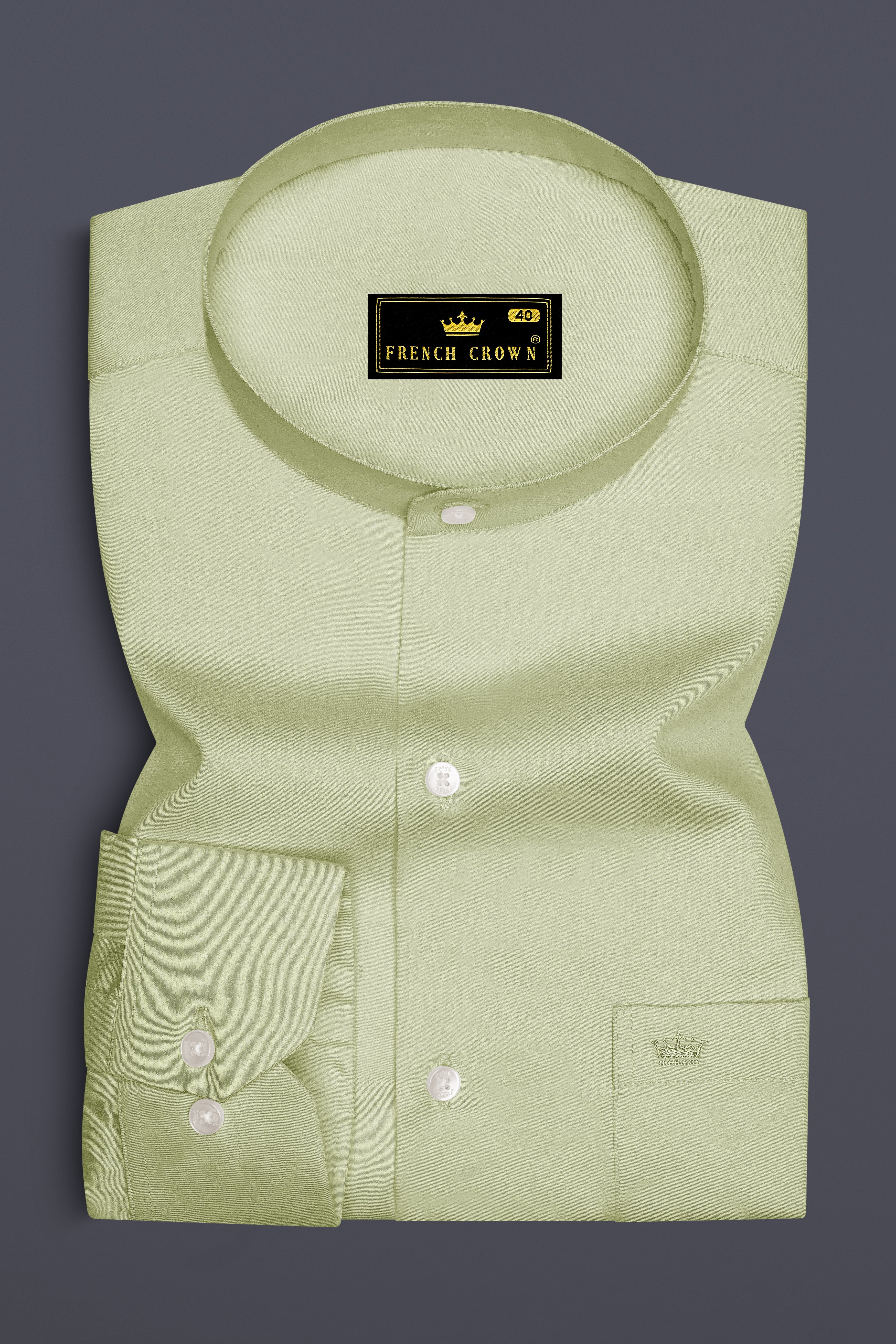 Florvoro-Thistle Green Subtle Sheen Super Soft Premium Cotton Mandarin Dress Shirt