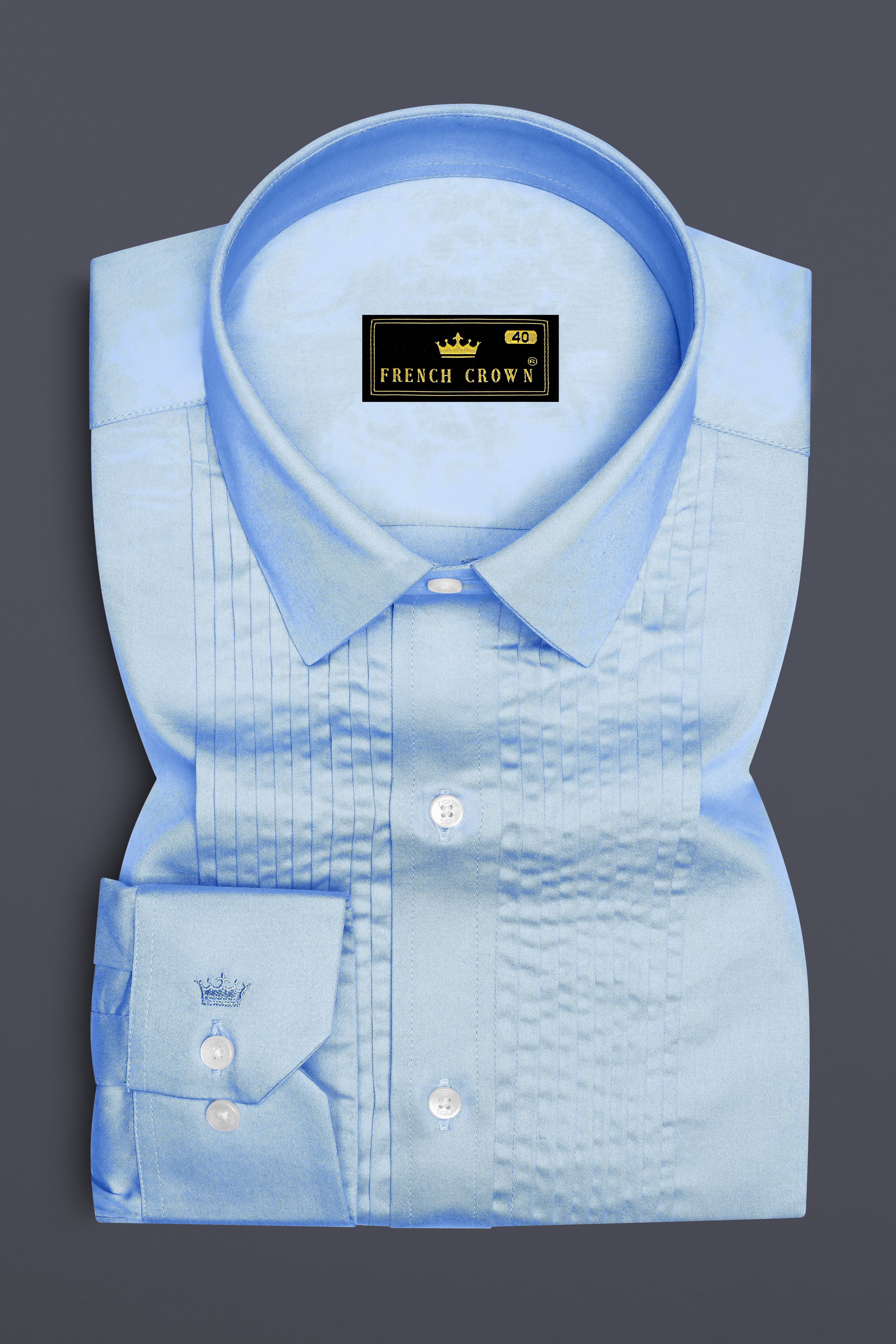 Celvoro-Powder Blue Subtle Sheen Super Soft Premium Cotton Tuxedo Dress Shirt