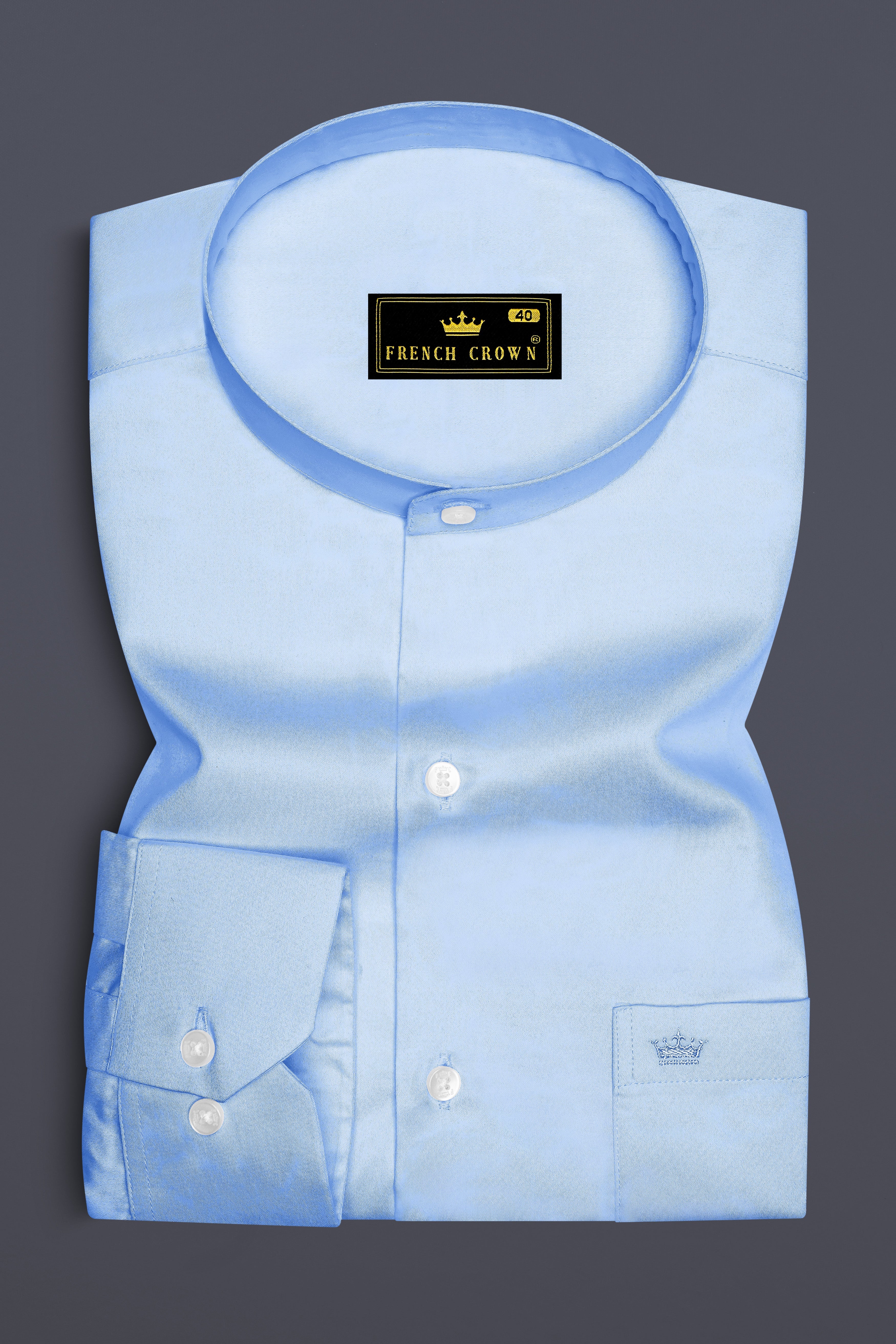 Celvoro-Powder Blue Subtle Sheen Super Soft Premium Cotton Mandarin Dress Shirt