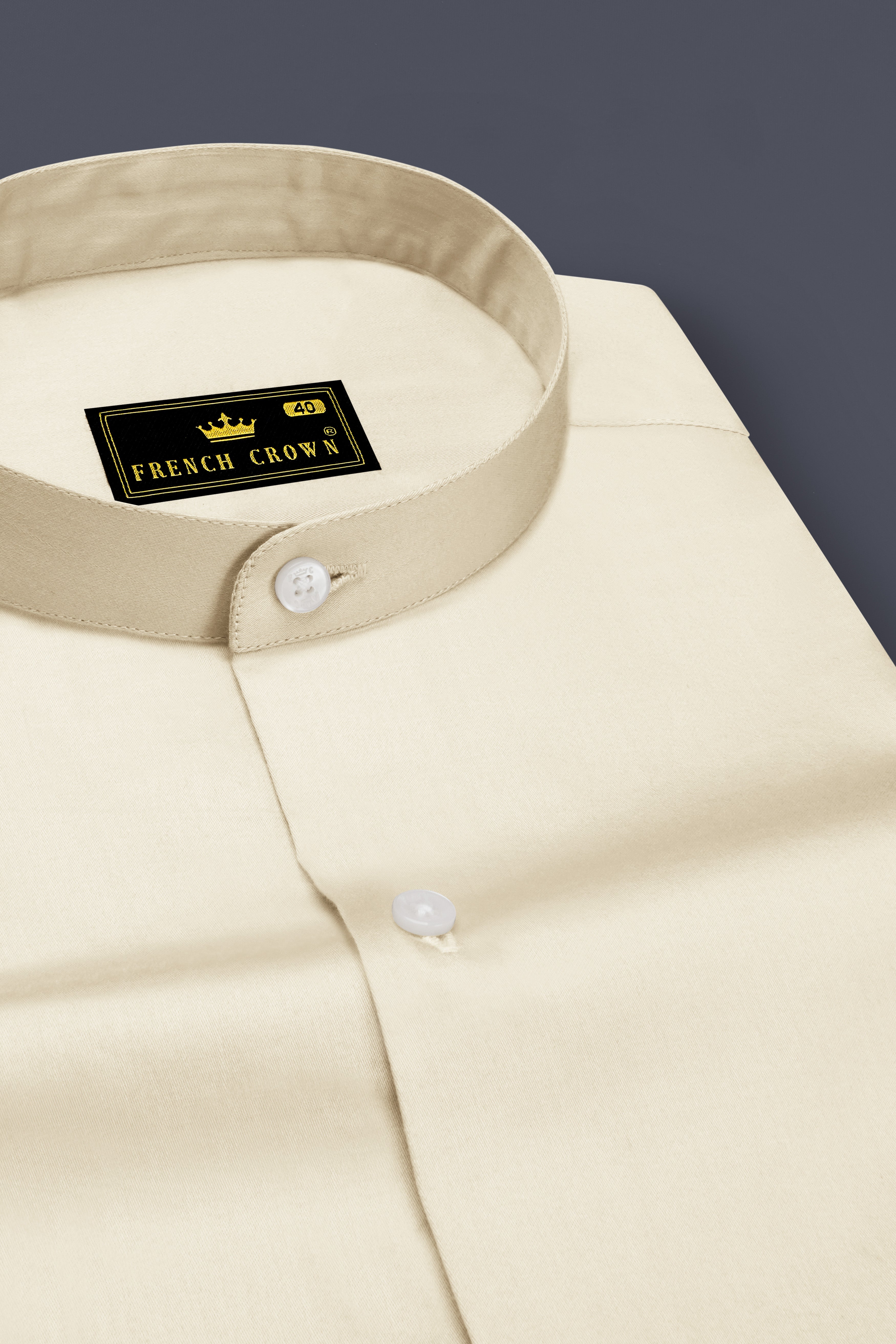 Ivoro-Cornsilk Cream Subtle Sheen Super Soft Premium Cotton Mandarin Dress Shirt