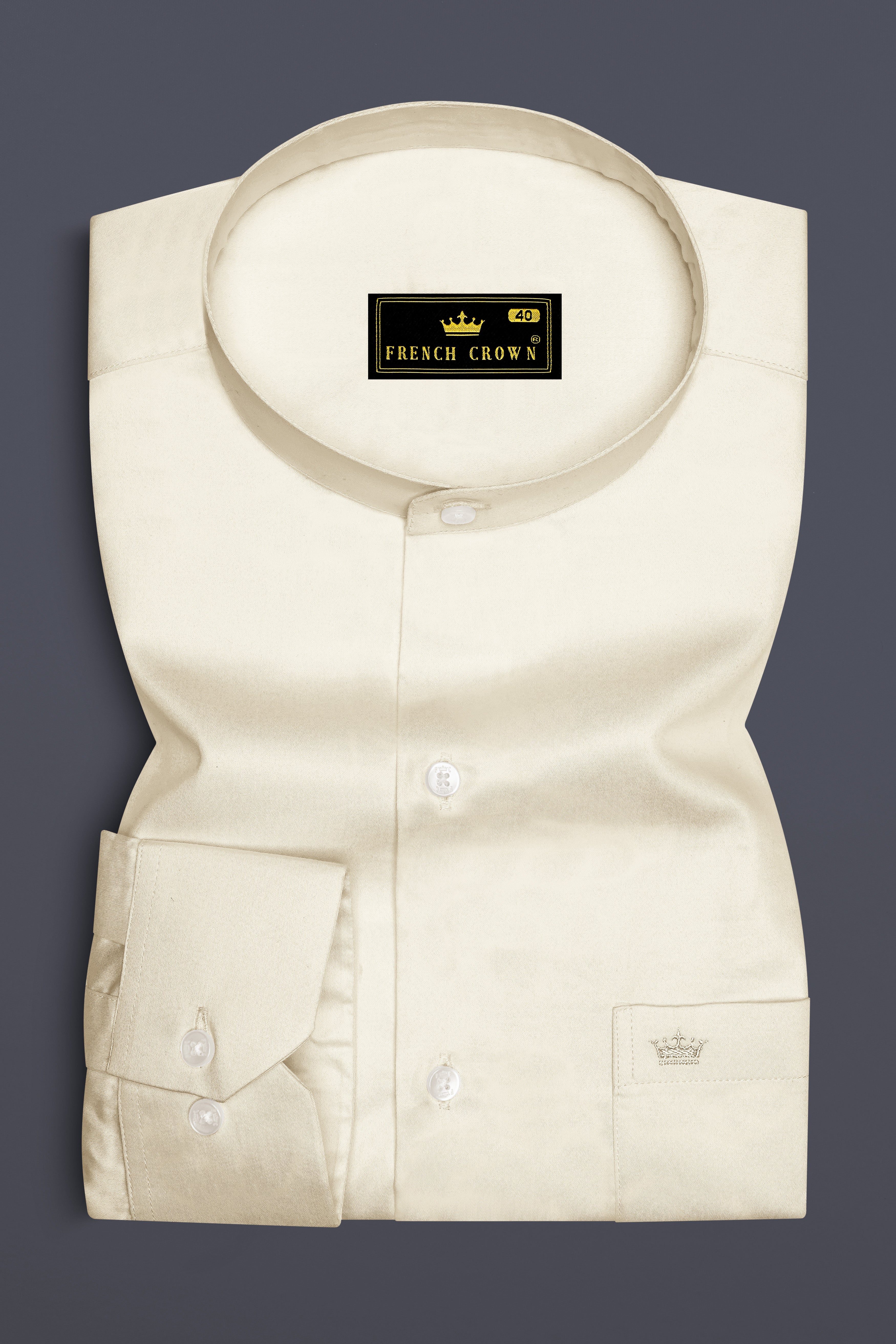 Ivoro-Cornsilk Cream Subtle Sheen Super Soft Premium Cotton Mandarin Dress Shirt