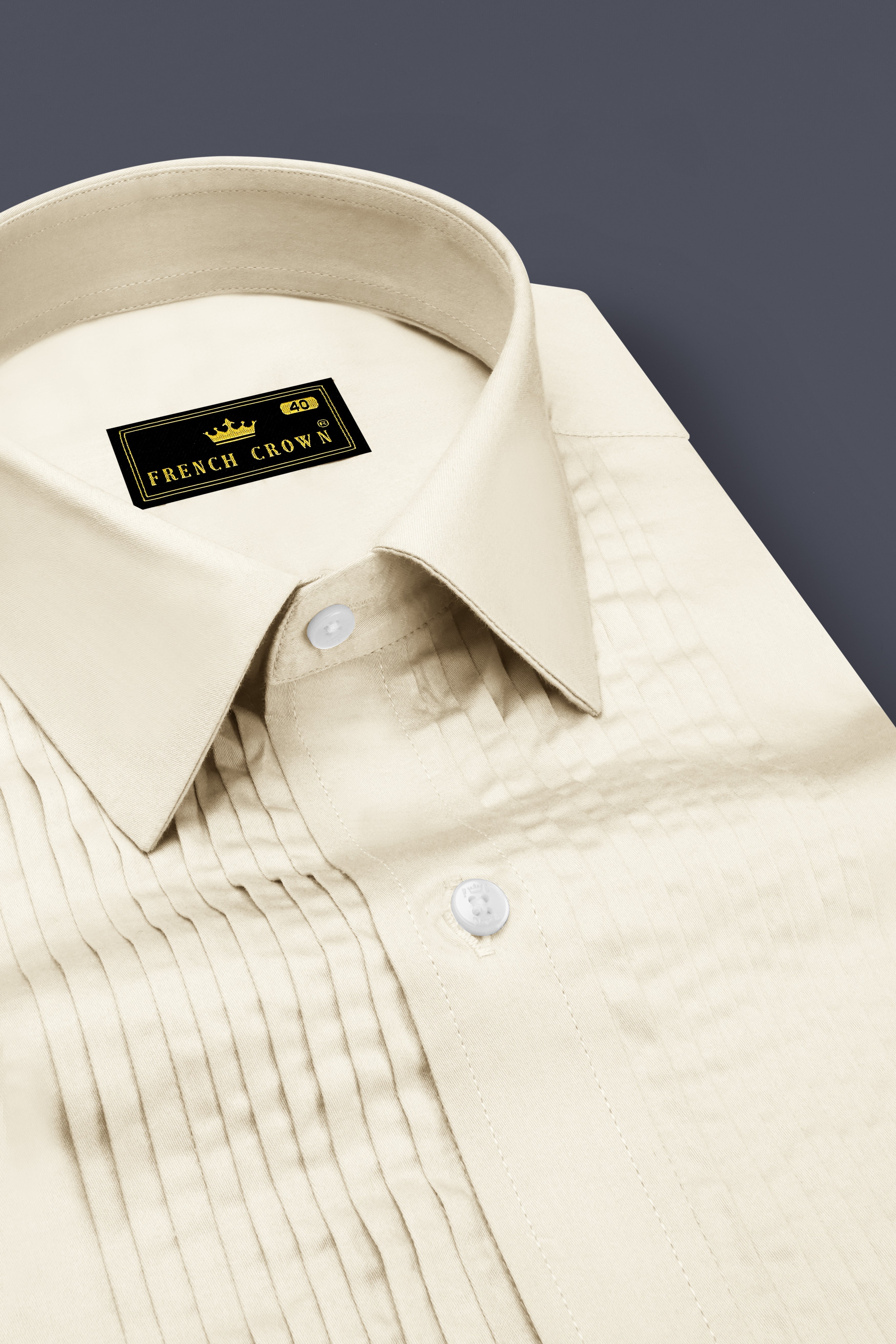 Ivoro-Cornsilk Cream Subtle Sheen Super Soft Premium Cotton Tuxedo Dress Shirt