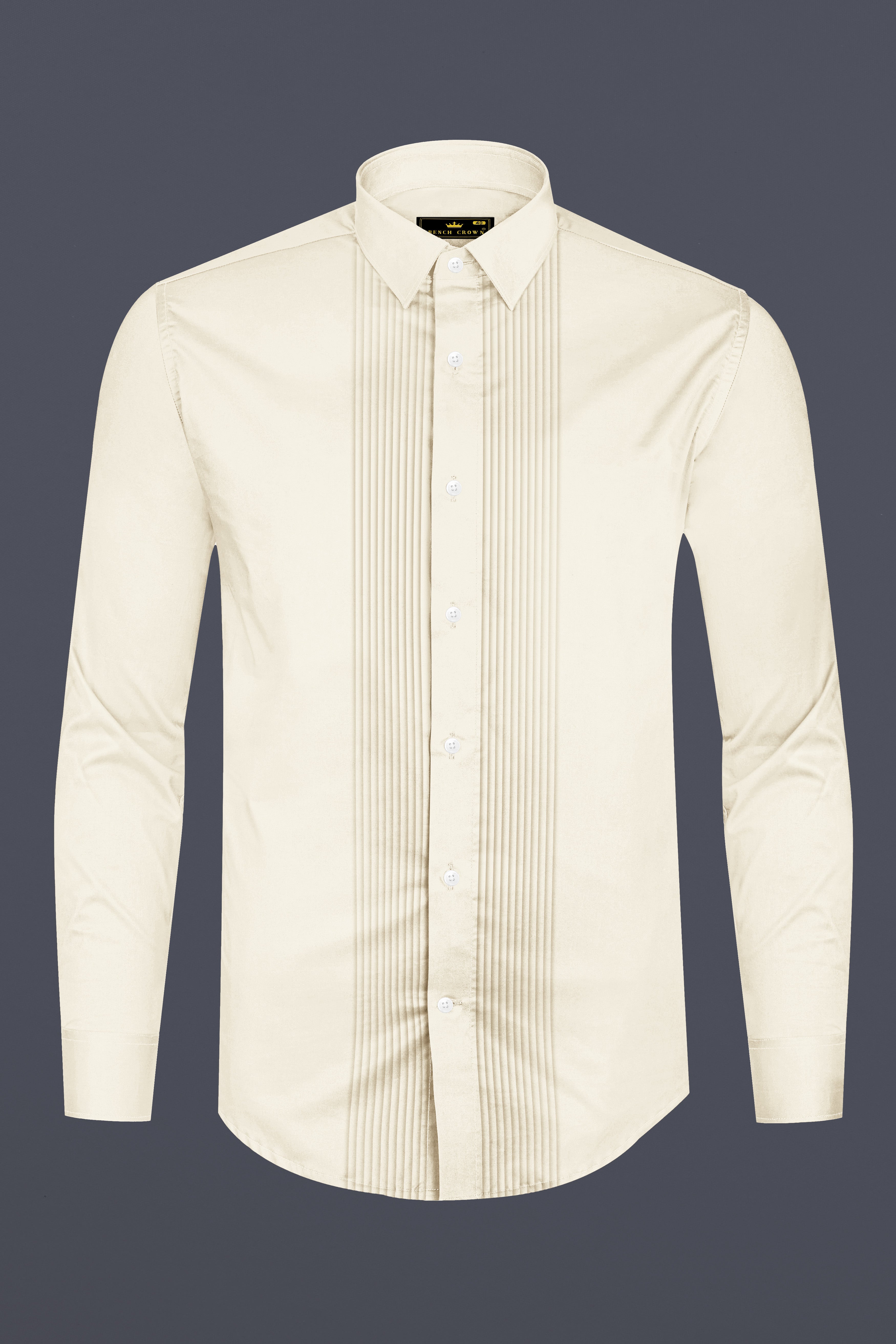 Ivoro-Cornsilk Cream Subtle Sheen Super Soft Premium Cotton Tuxedo Dress Shirt