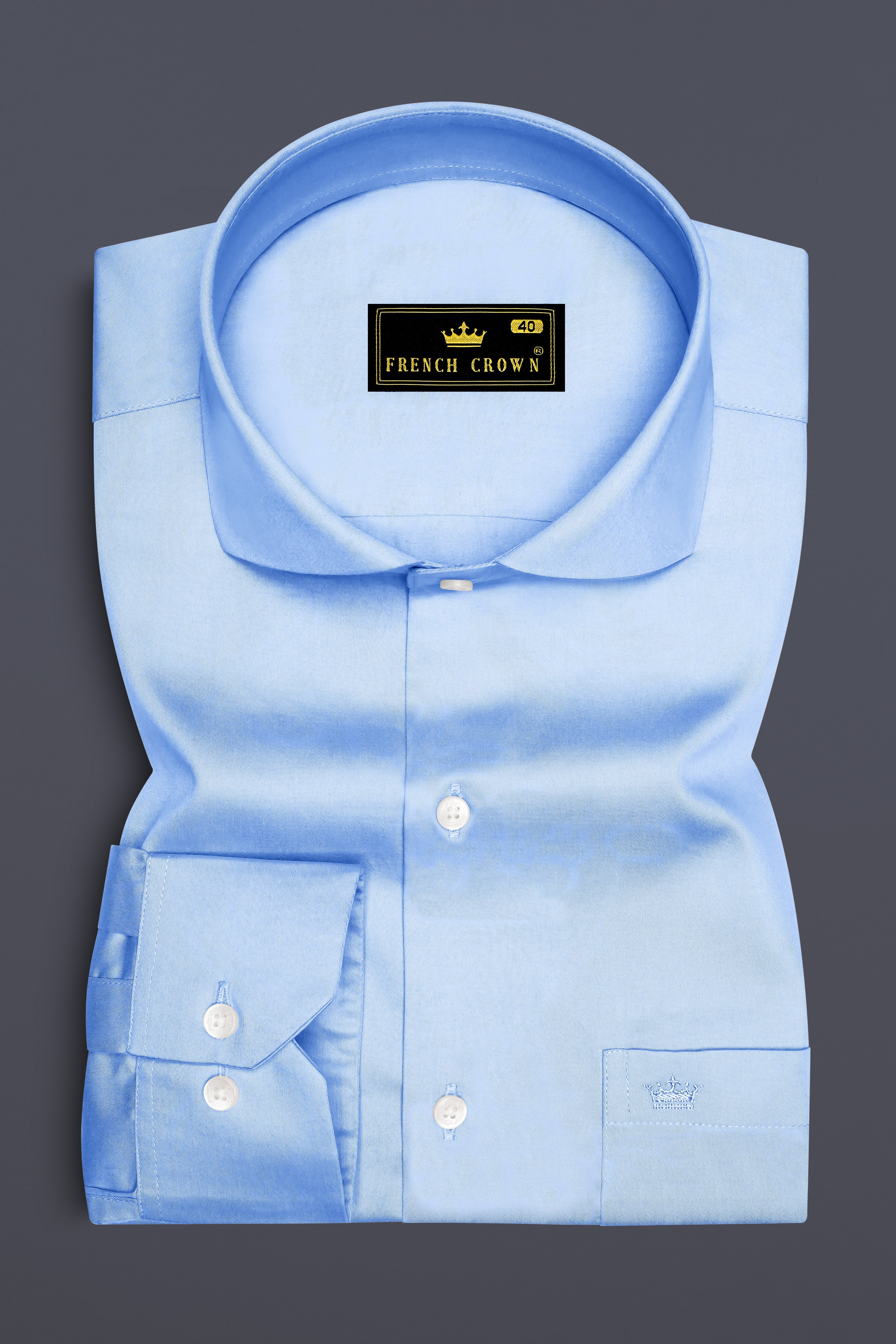 Argento-Steel Blue Subtle Sheen Super Soft Premium Cotton Cut Away Collar Dress Shirt
