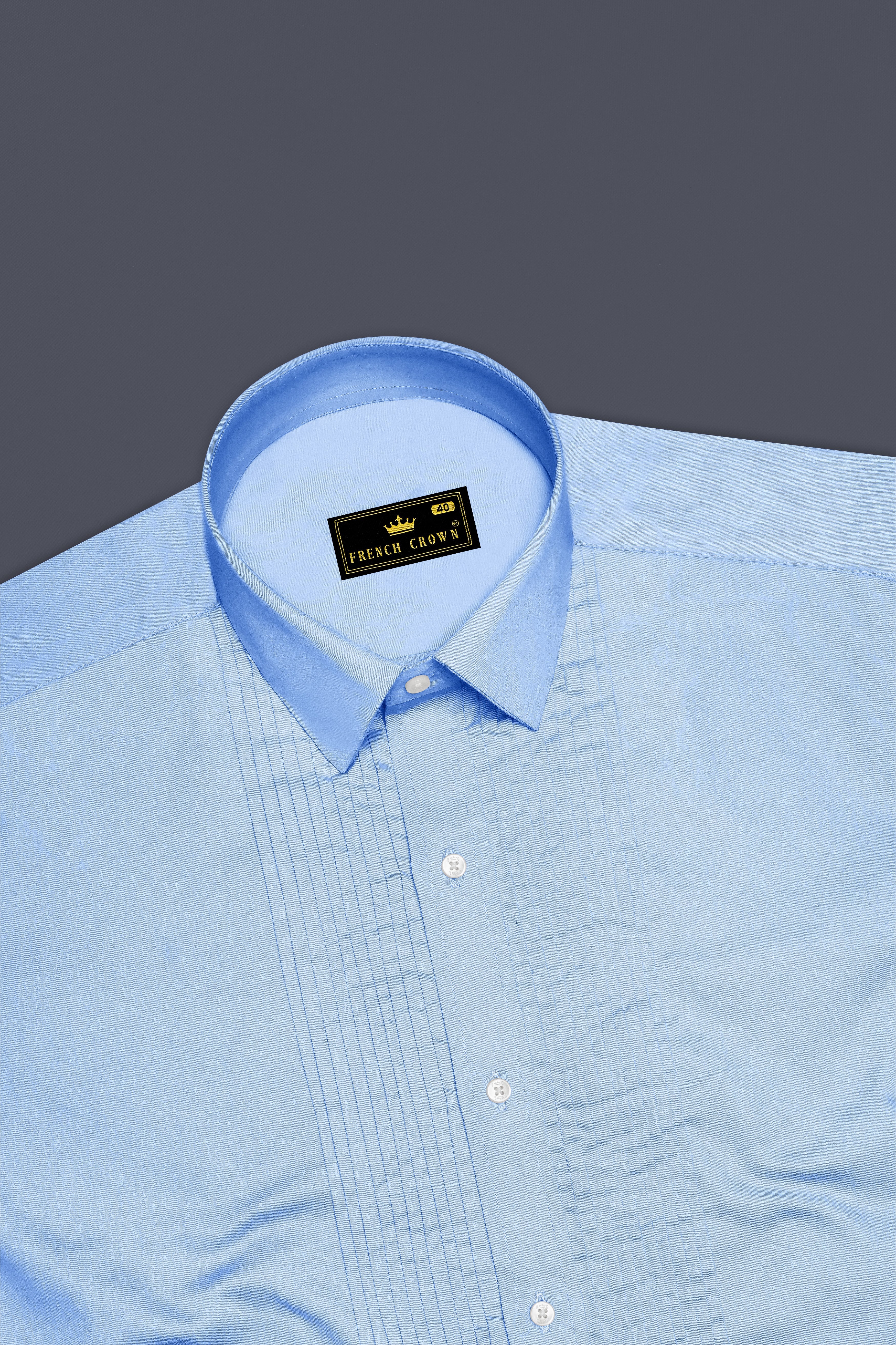 Argento-Steel Blue Subtle Sheen Super Soft Premium Cotton Tuxedo Dress Shirt